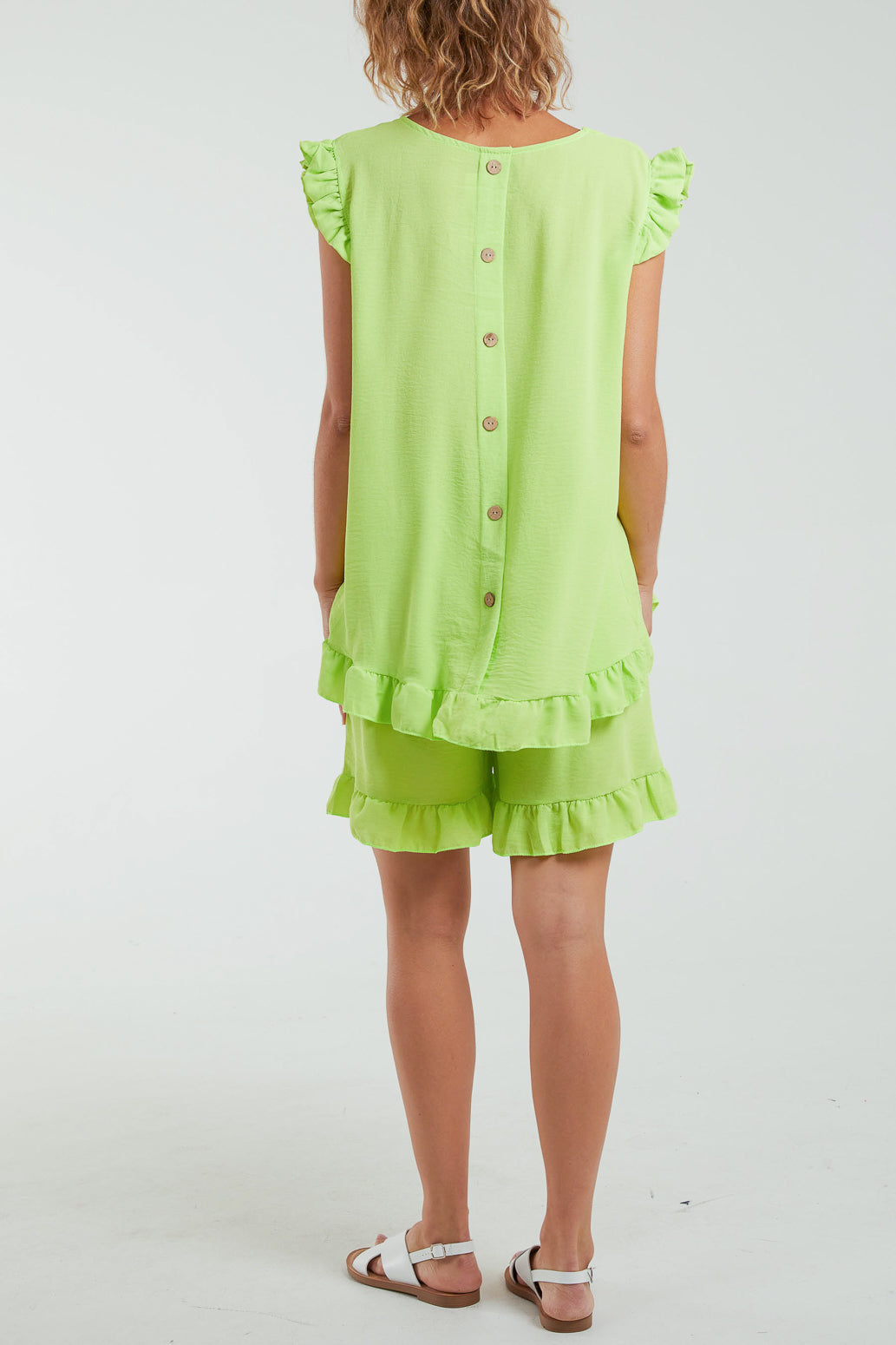 Frill Sleeve Back Button Top & Shorts Co-Ord Set