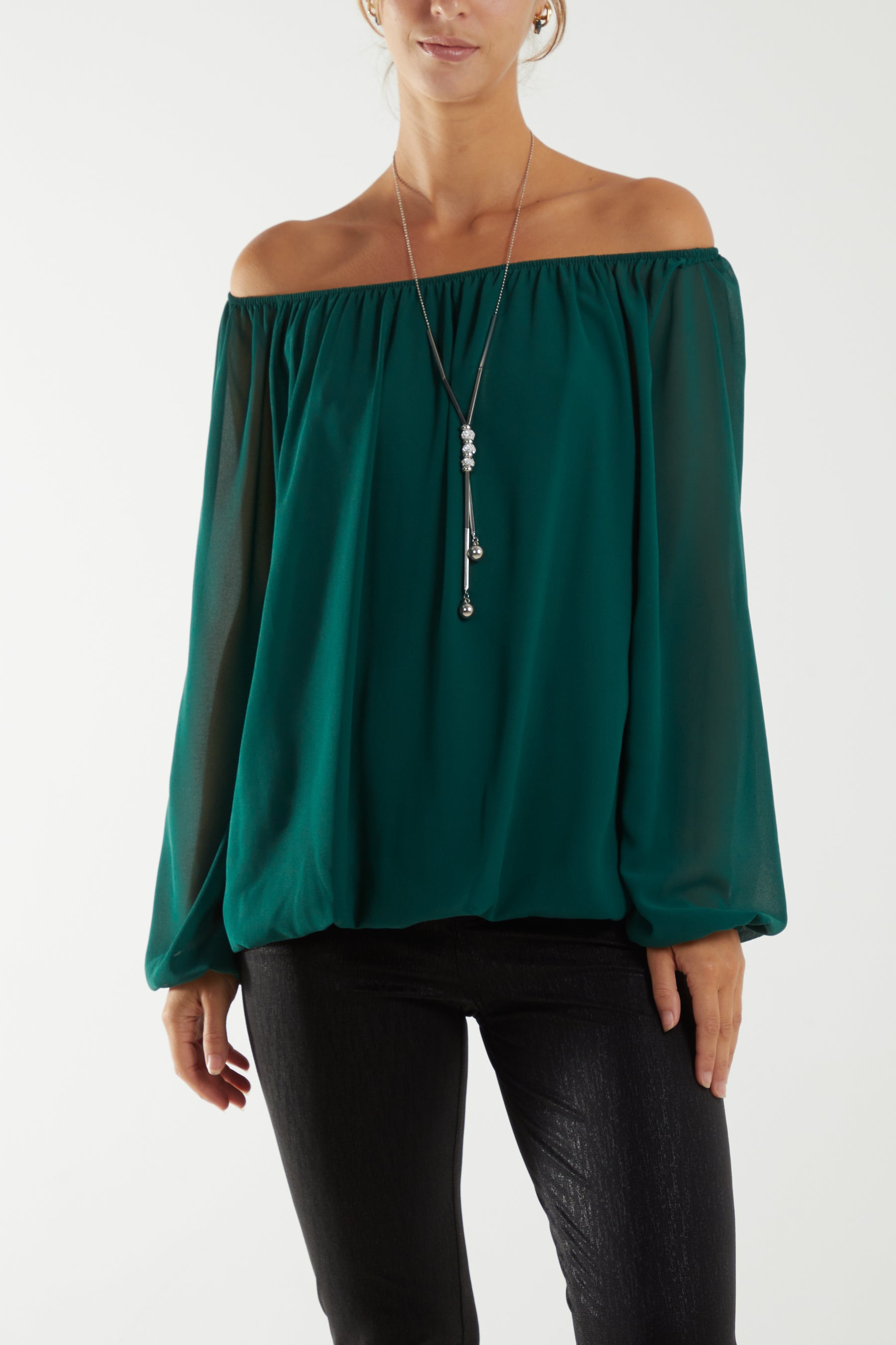 Off The Shoulder Puffball Necklace Top