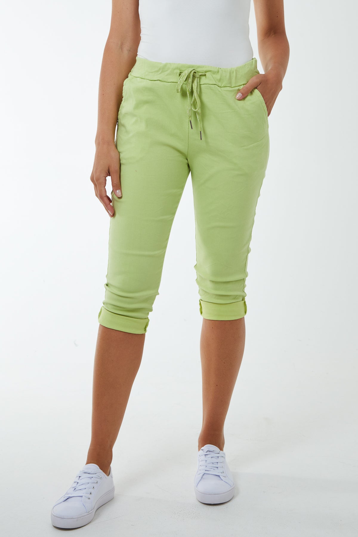Glitter Drawstring Pocket Capri Trousers