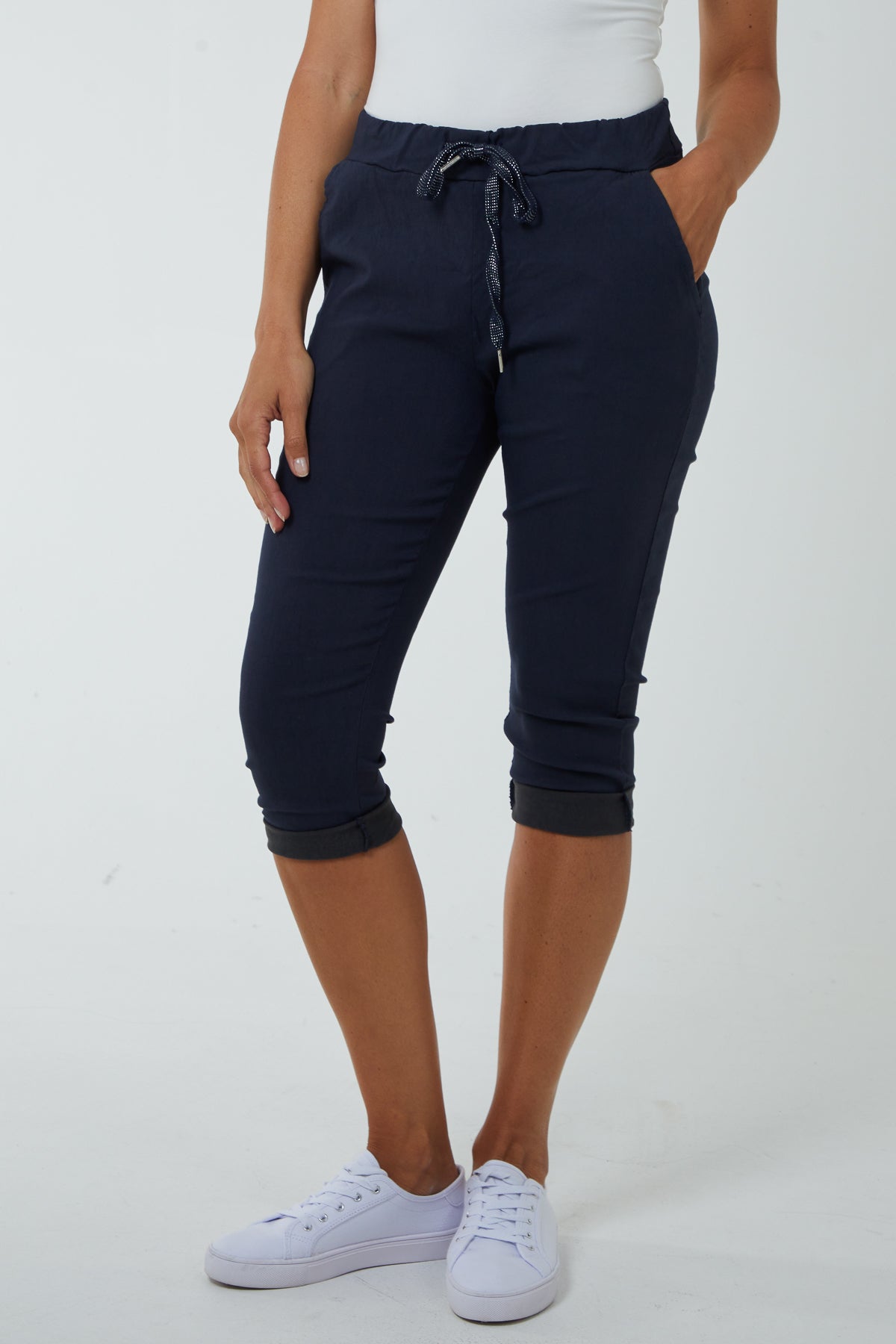 Glitter Drawstring Pocket Capri Trousers