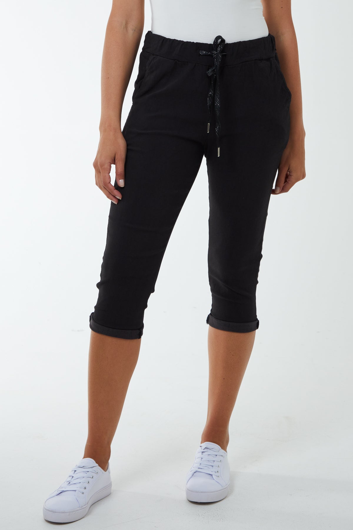 Glitter Drawstring Pocket Capri Trousers