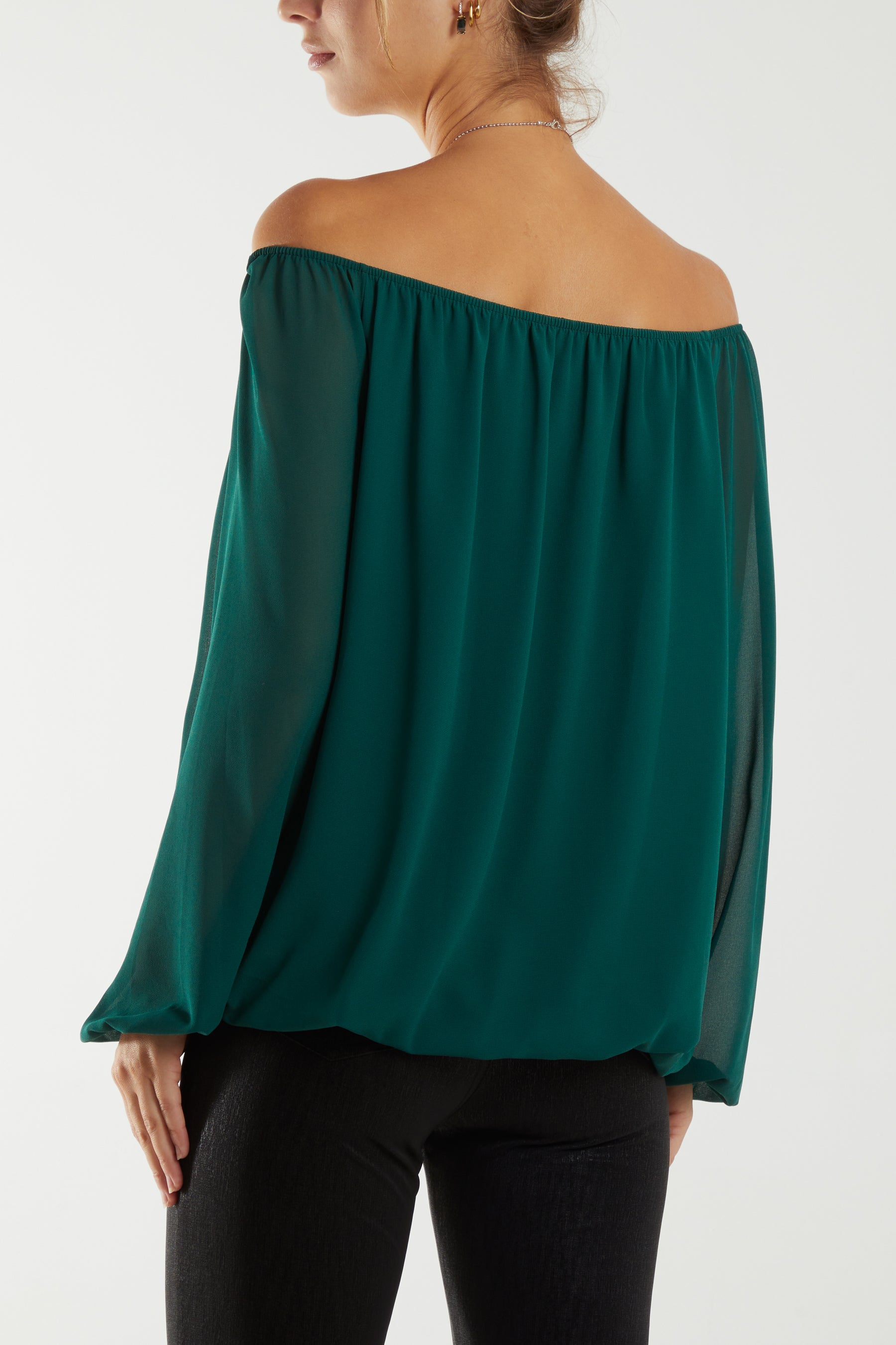 Off The Shoulder Puffball Necklace Top