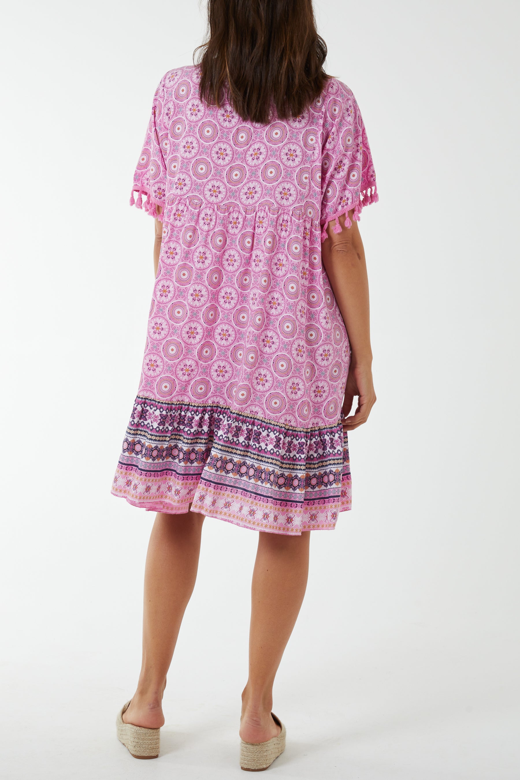 Geometric Print Dress with Tassels