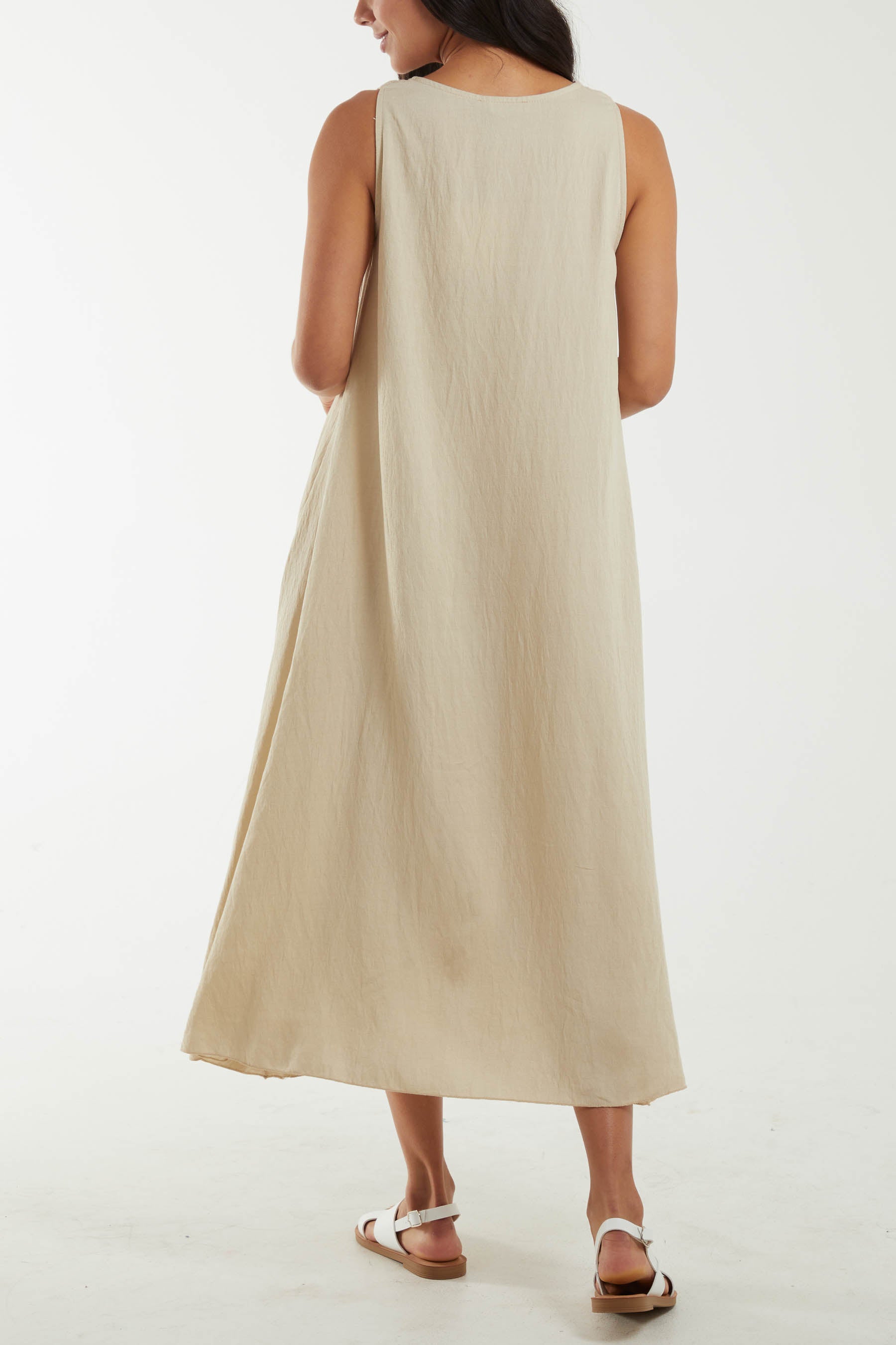 A Line Sleeveless Midi Dress
