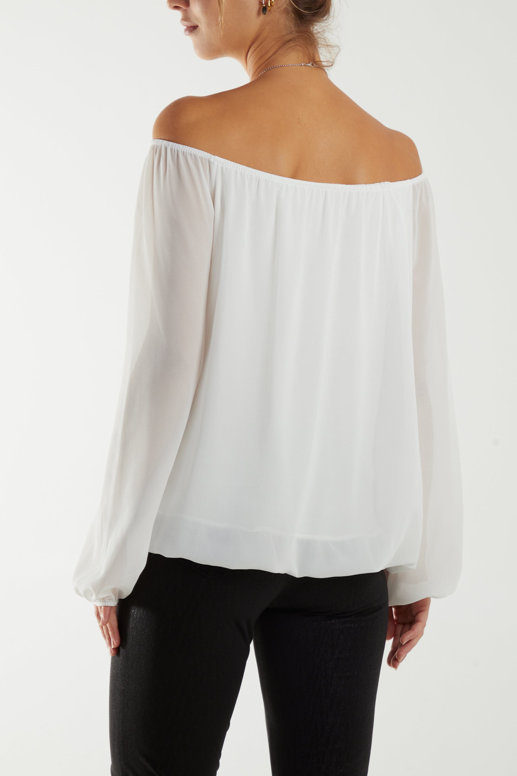 Off The Shoulder Puffball Necklace Top