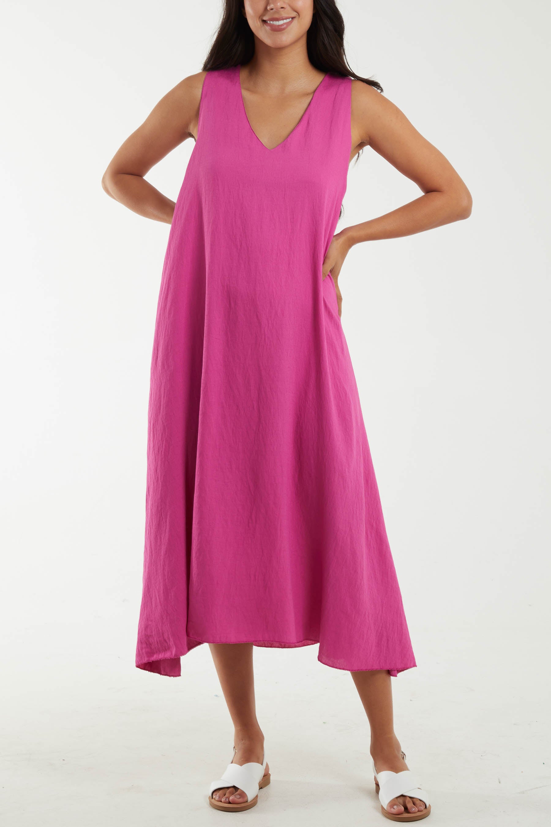 A Line Sleeveless Midi Dress