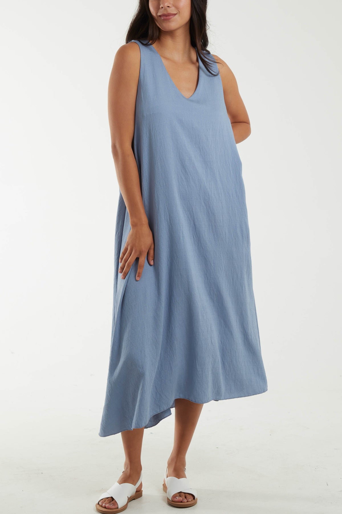 A Line Sleeveless Midi Dress