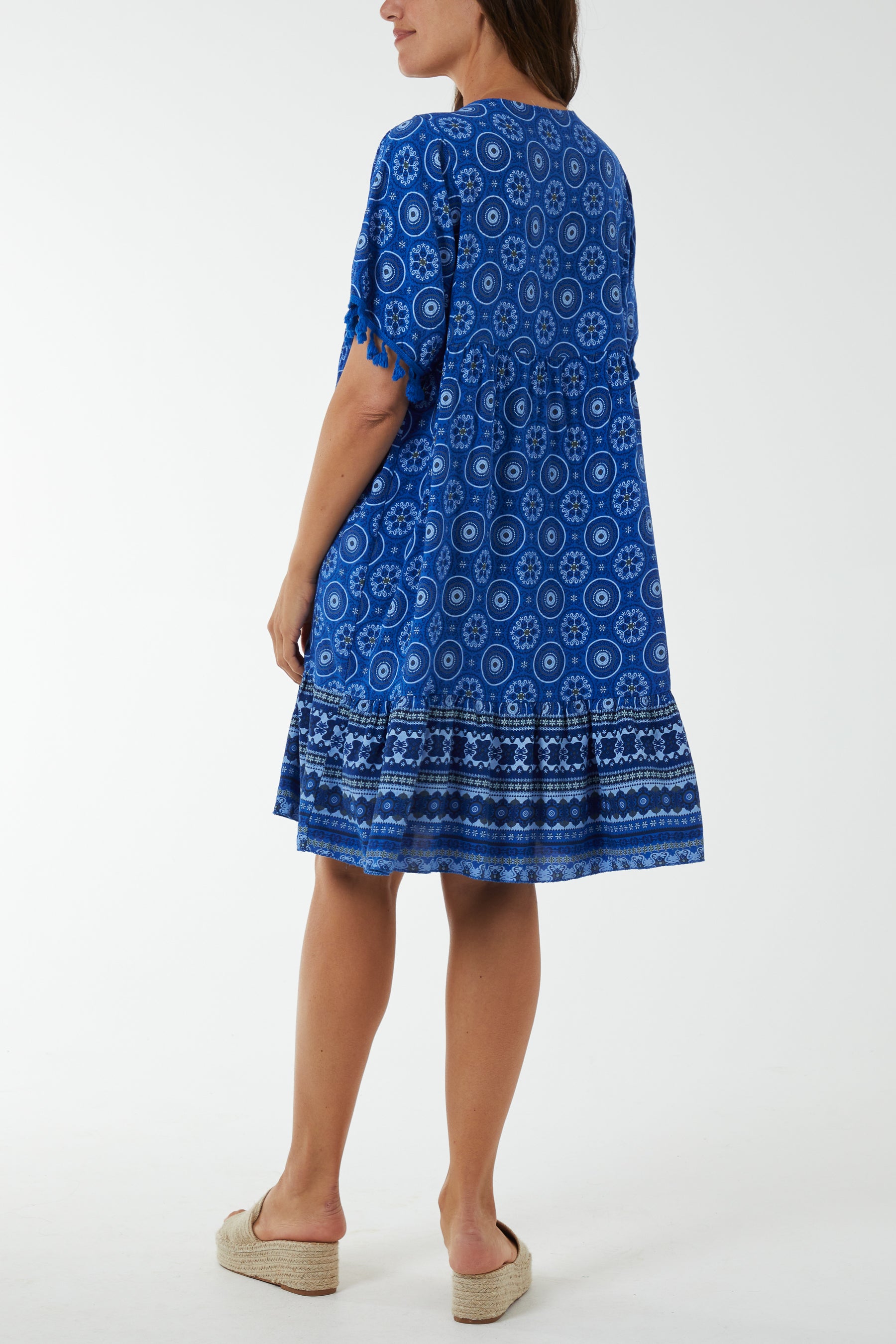 Geometric Print Dress with Tassels