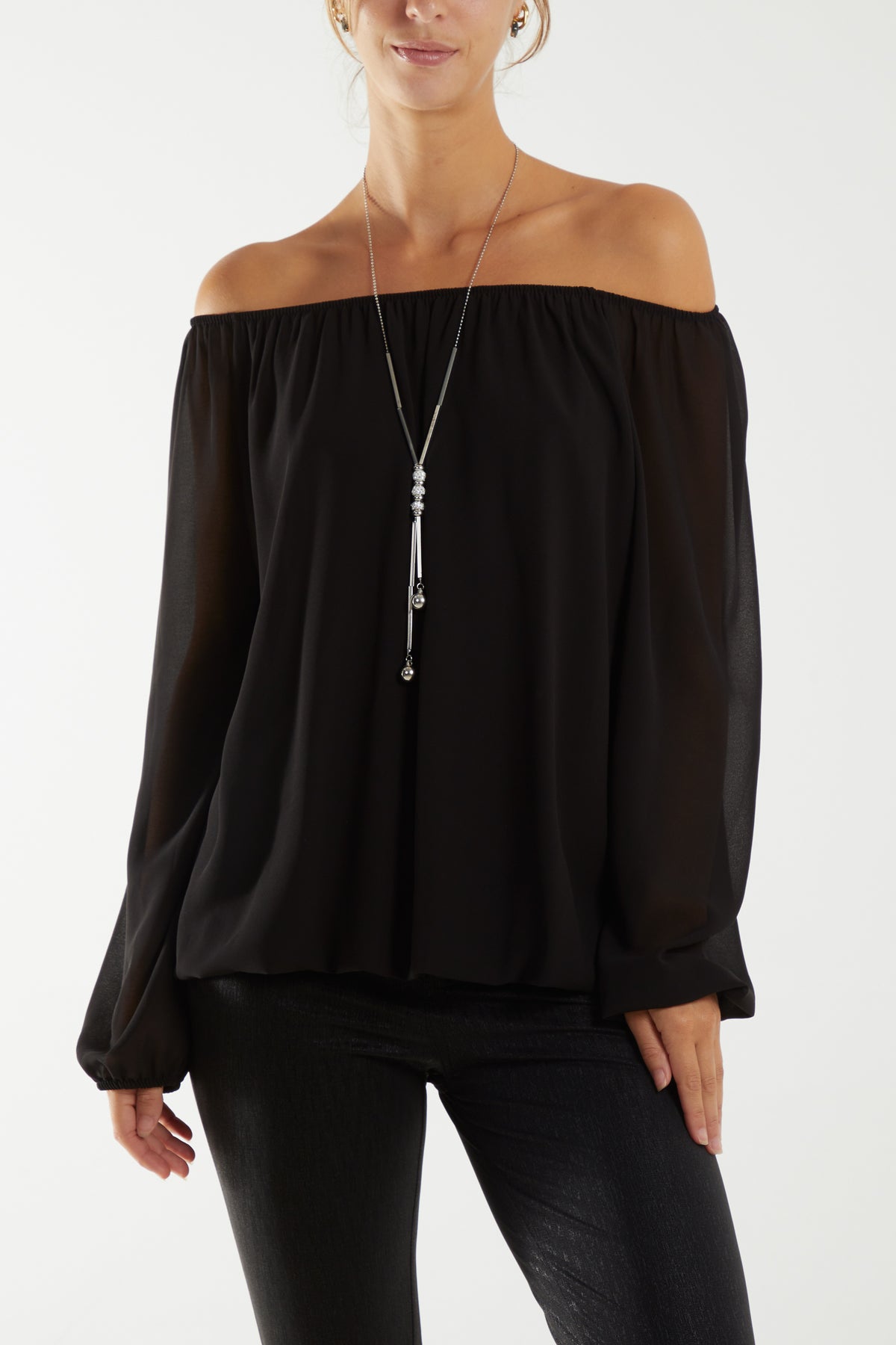Off The Shoulder Puffball Necklace Top