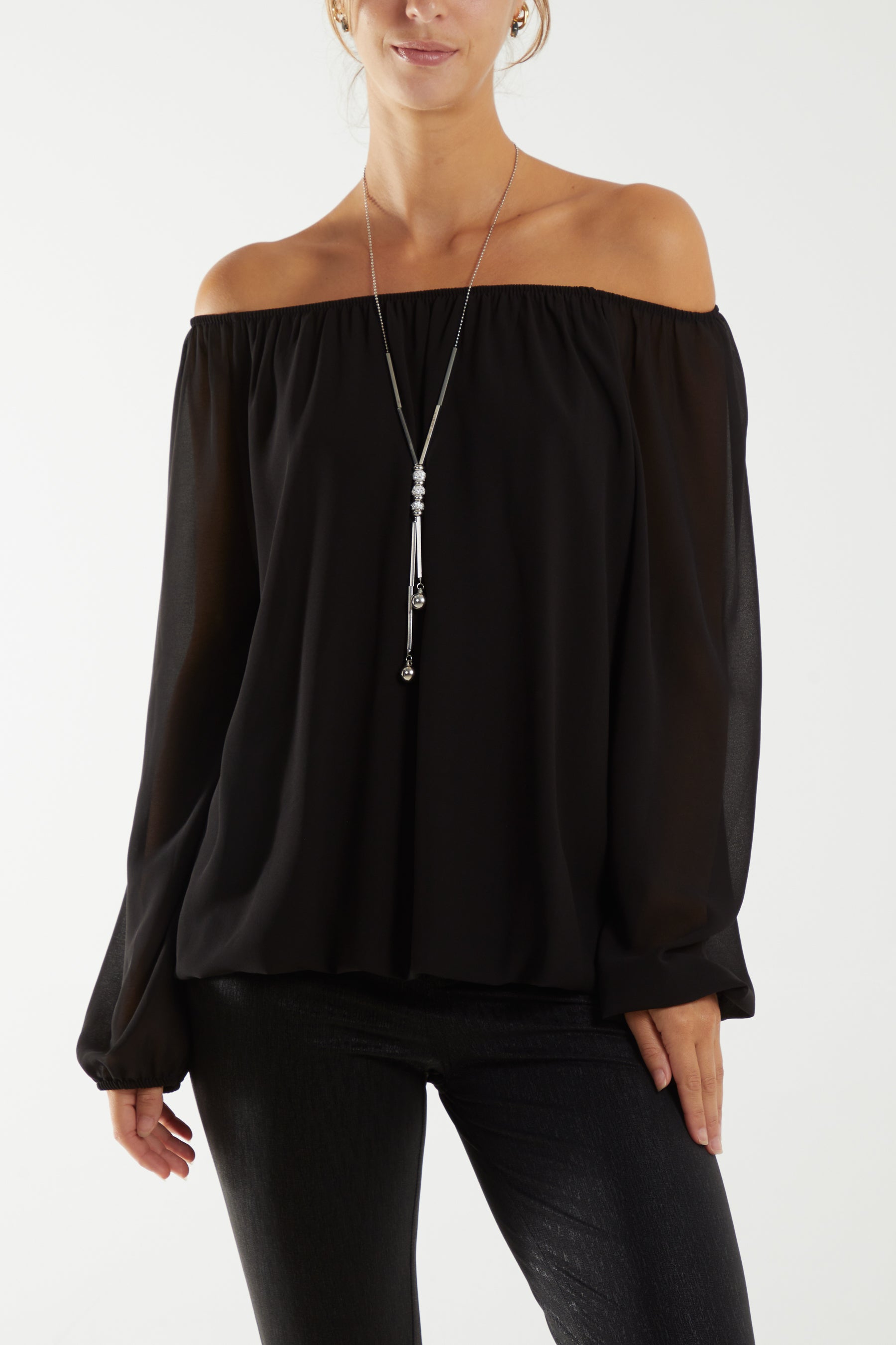 Off The Shoulder Puffball Necklace Top