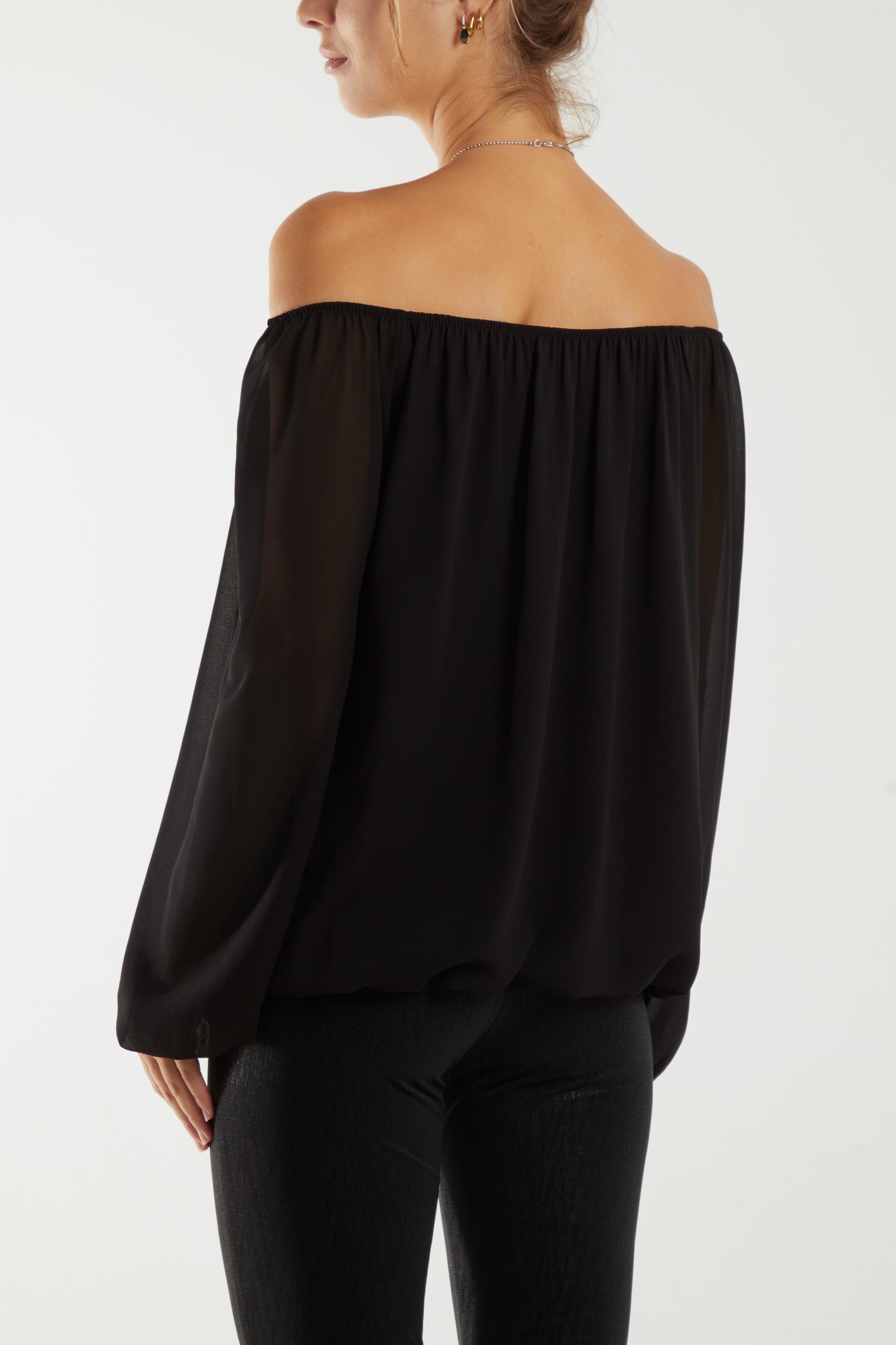 Off The Shoulder Puffball Necklace Top
