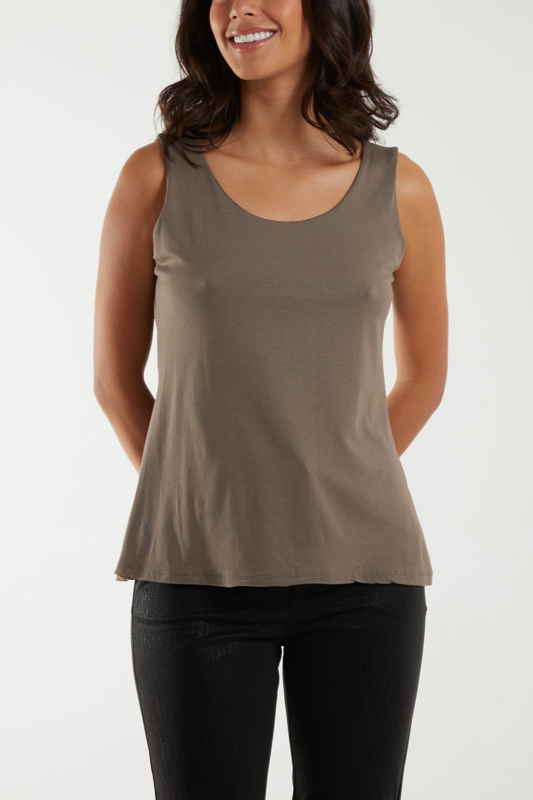 Double Layer Scoop Neck Plain Vest