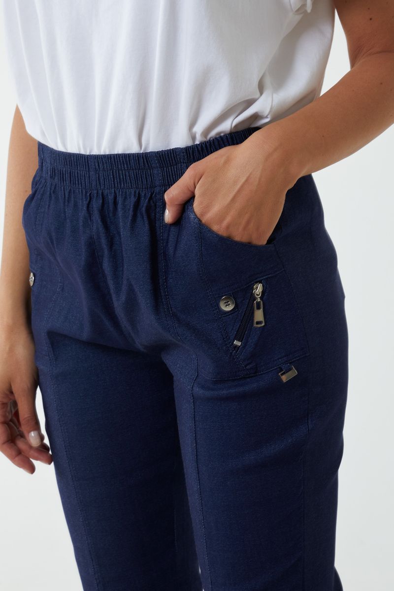 Elasticated Waist Zip Detail Crop Trouser