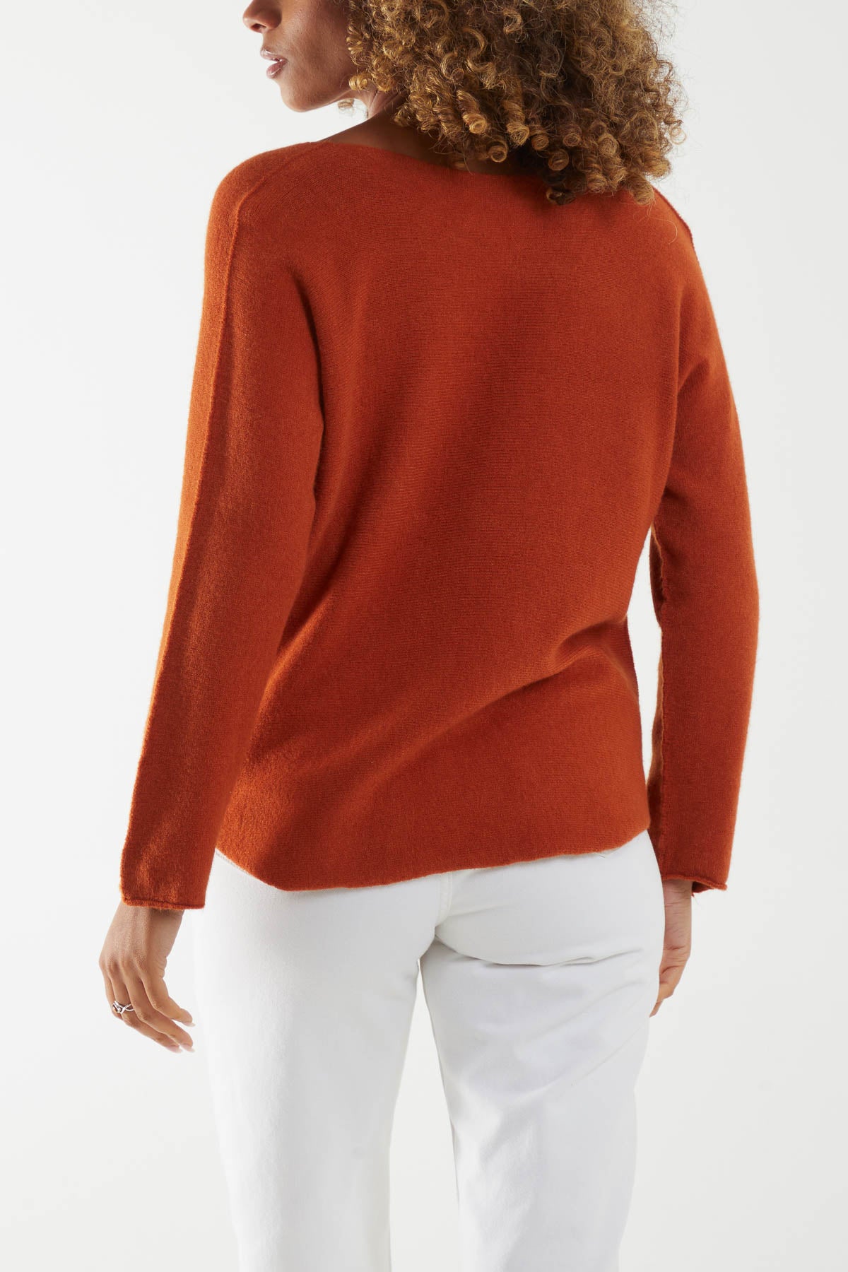 V Neck Jumper With Raw Edge