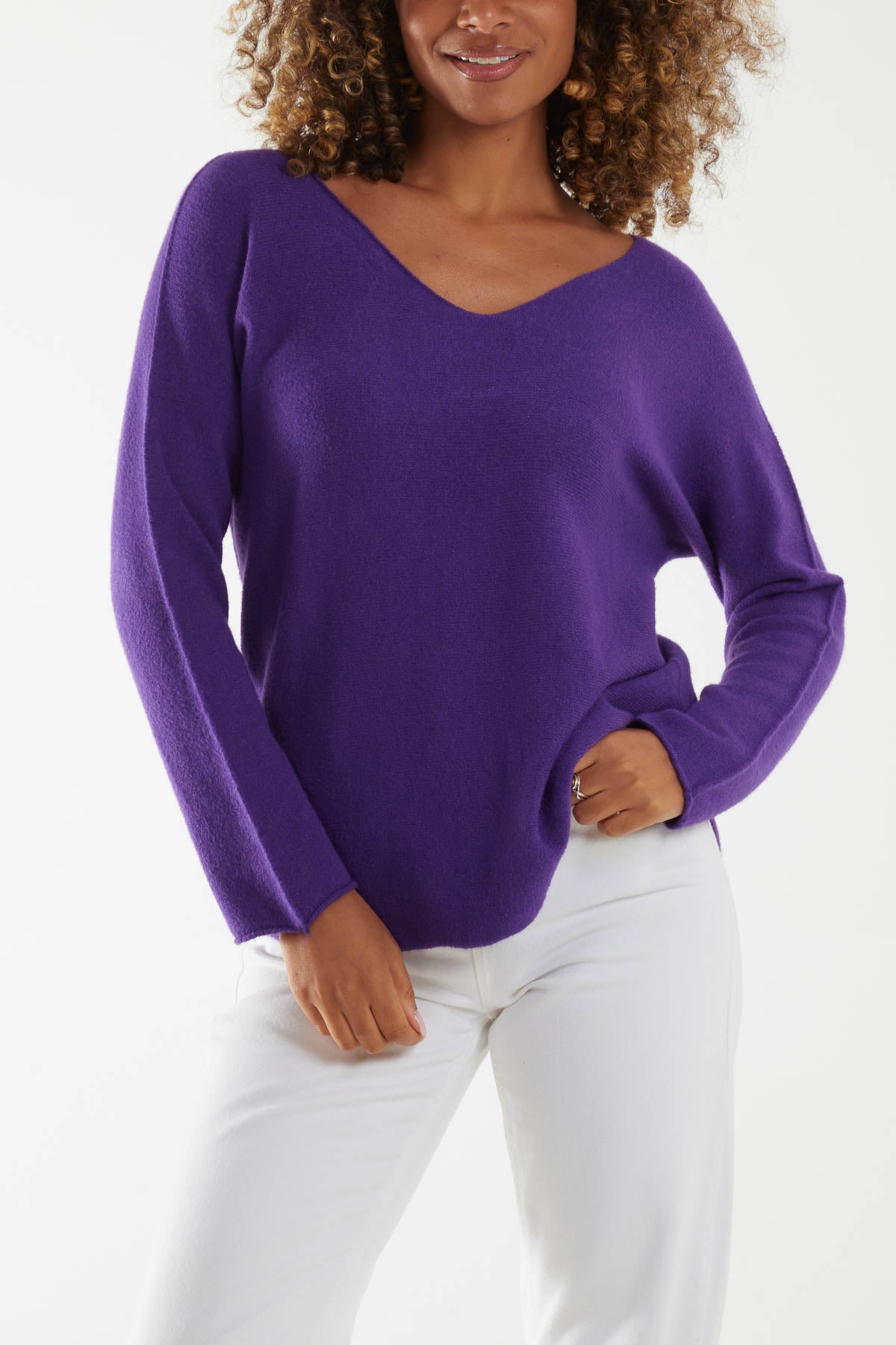 V Neck Jumper With Raw Edge