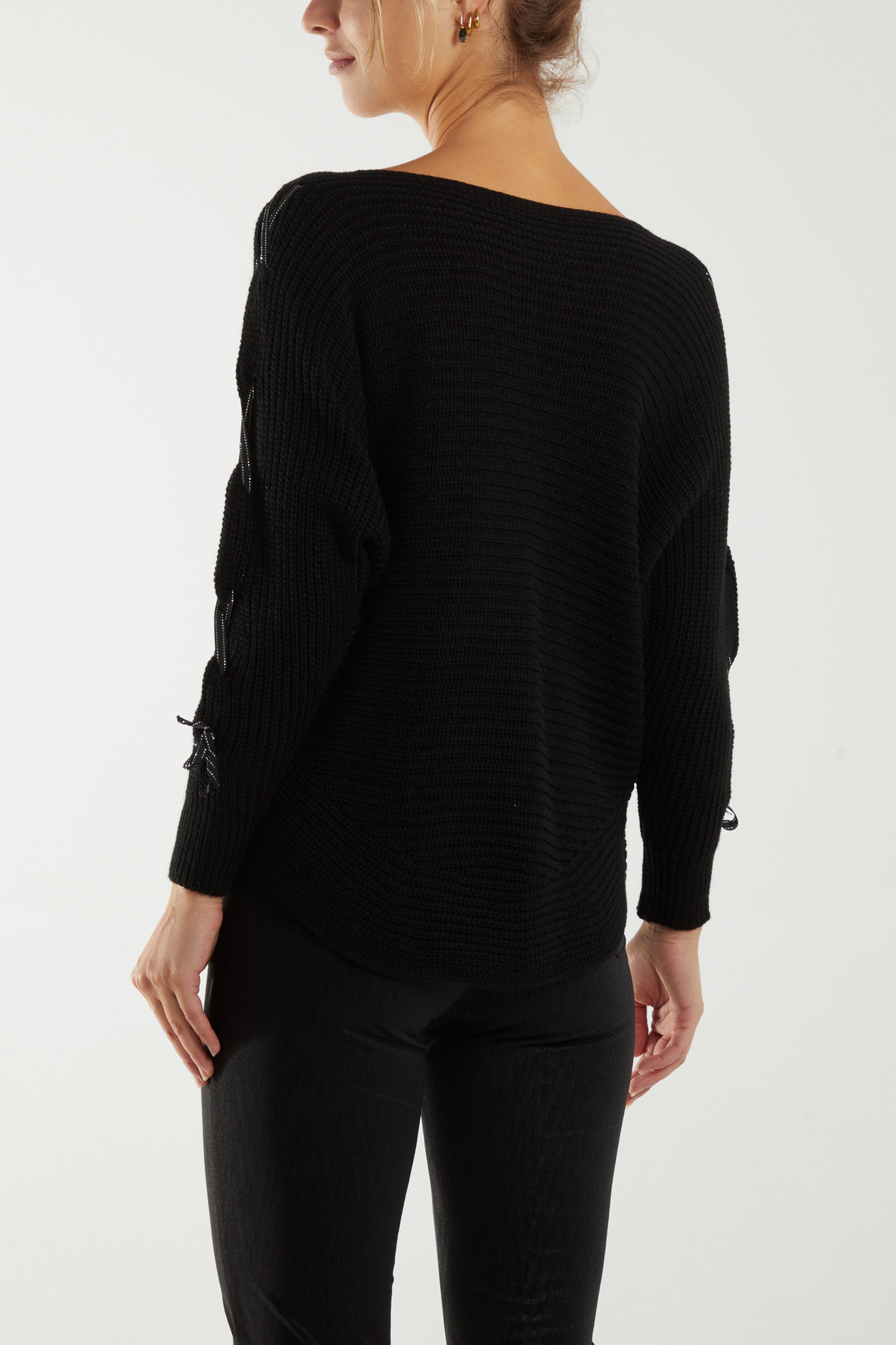 Slash Neck Ribbon Sleeve Detail Jumper