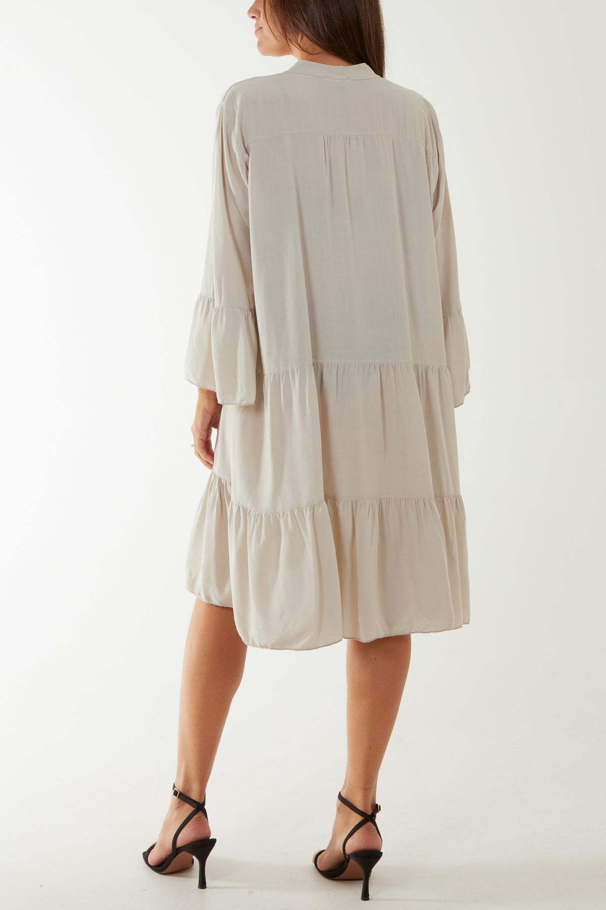 Open Collared Tiered Smock Dress