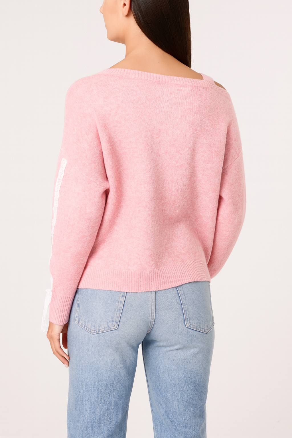 Embroidered & Lace Bow One Shoulder Jumper