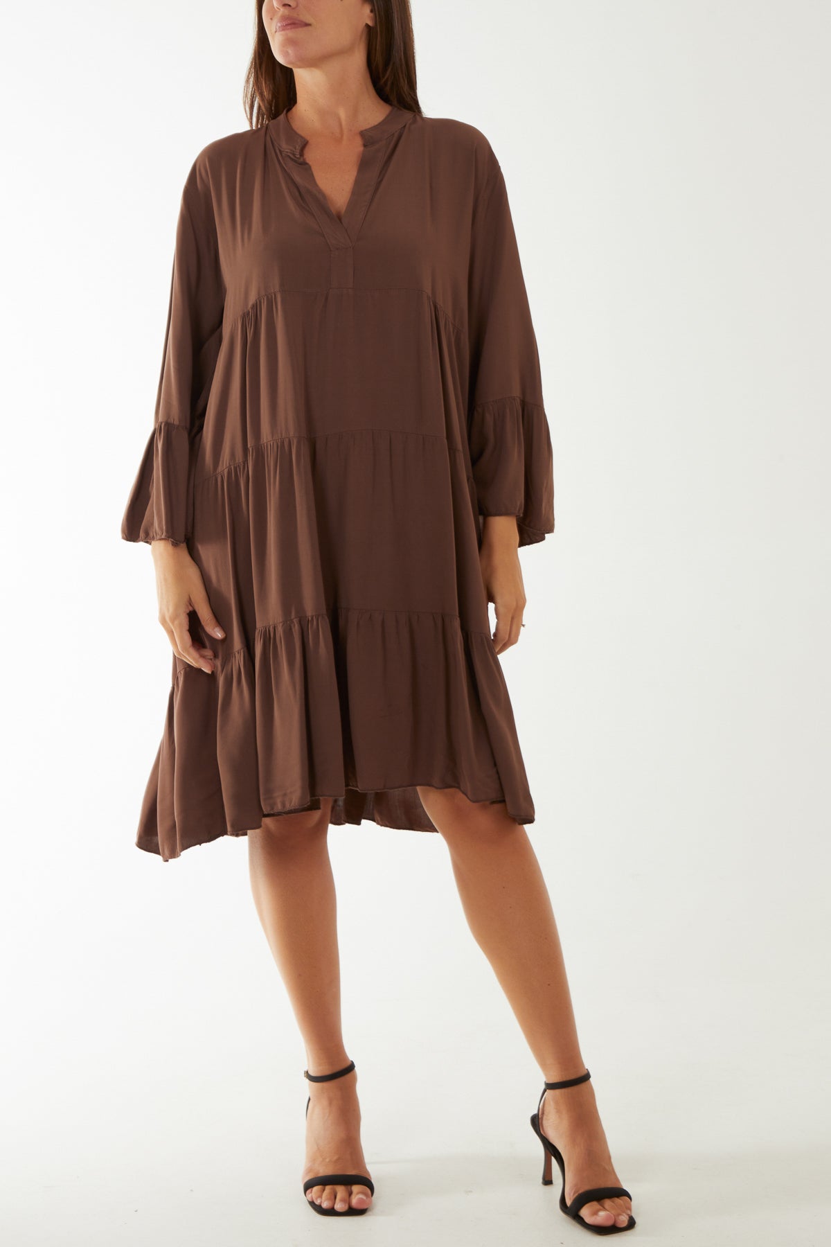 Open Collared Tiered Smock Dress