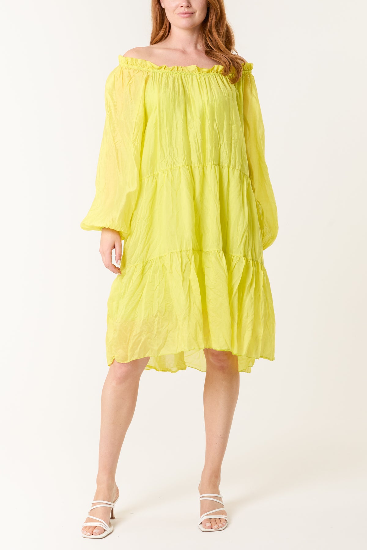 Bardot Crinkle Tiered Mini Dress