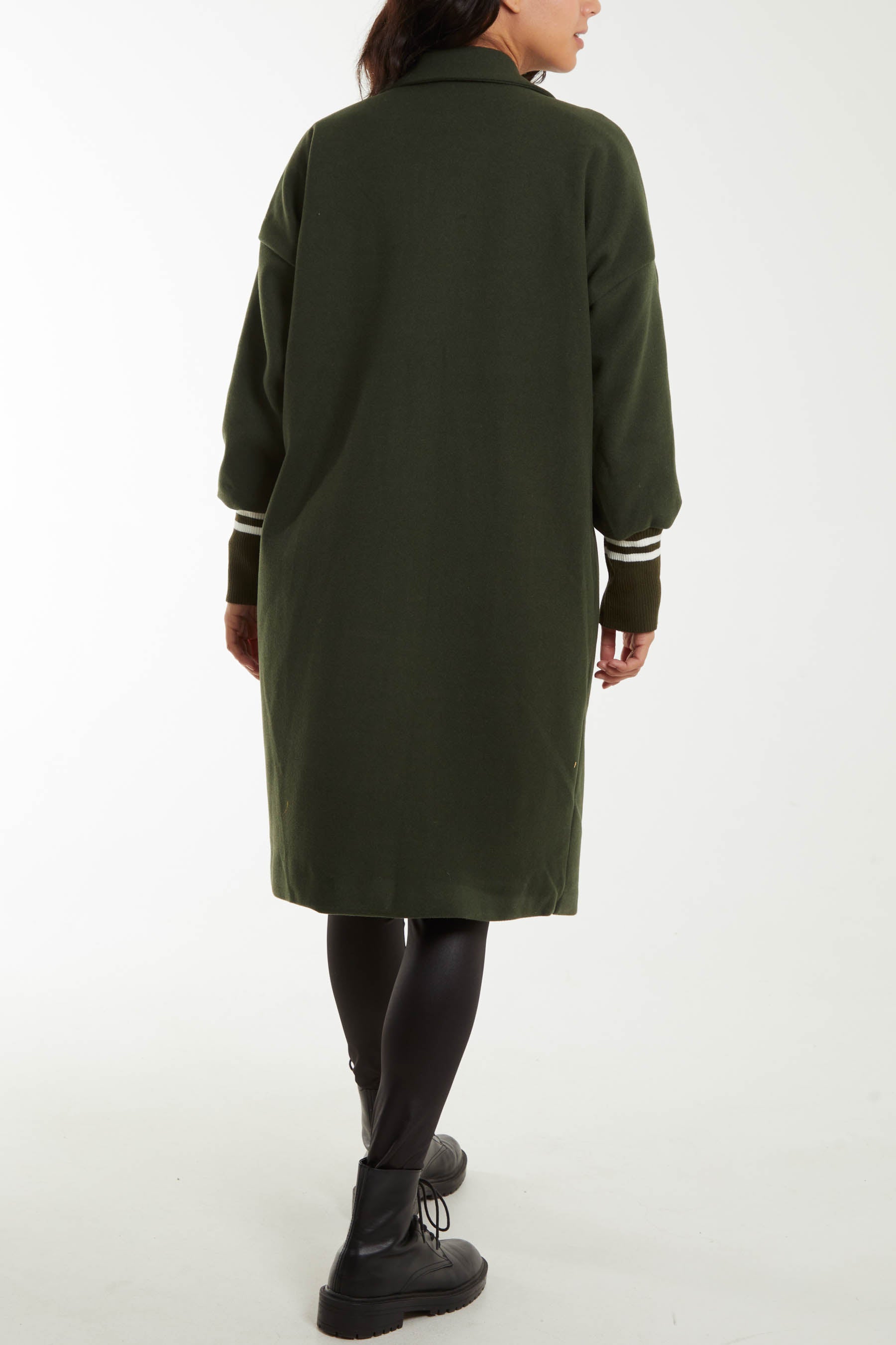 Ribbed Cuff Sports Stripe Bishop Sleeve Coat