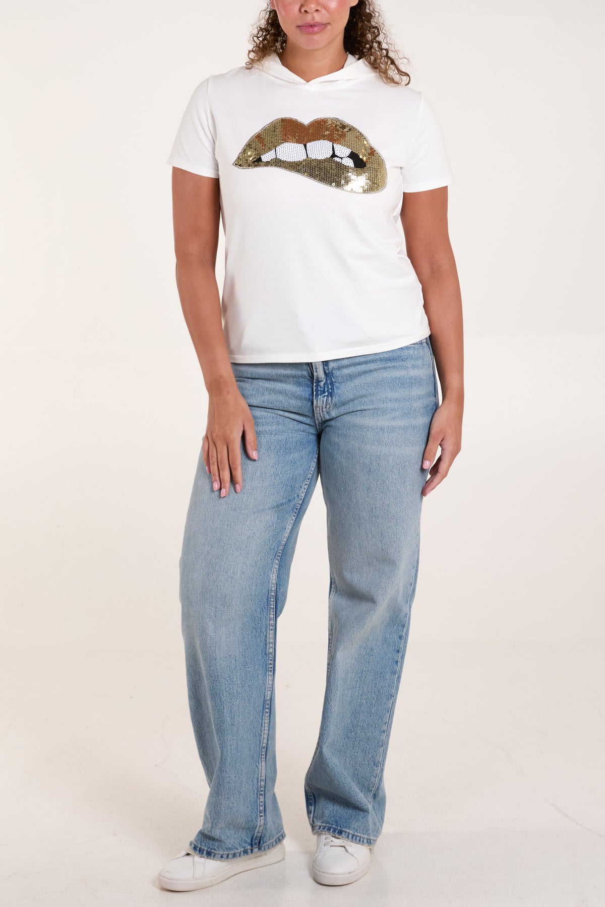 Sequin Lips Short Sleeve Hoodie