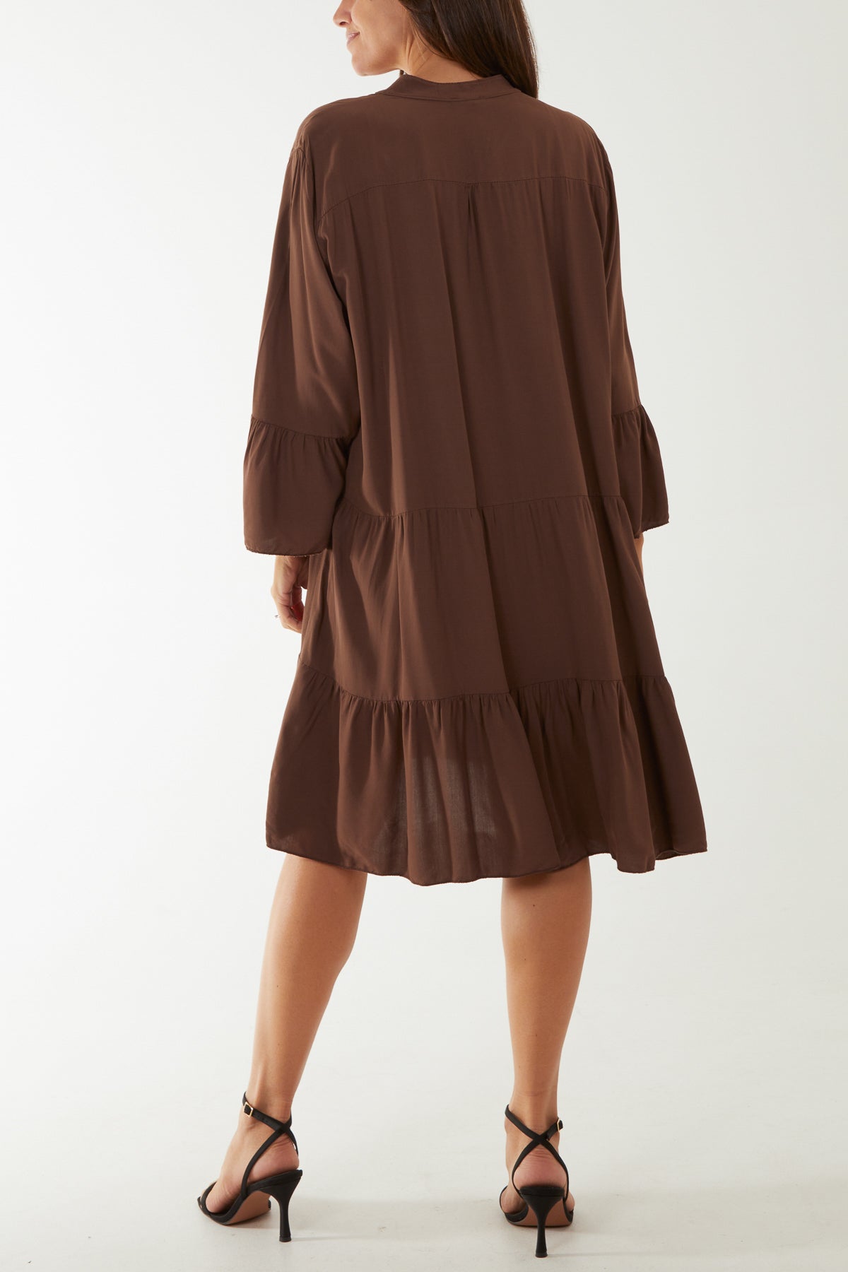Open Collared Tiered Smock Dress