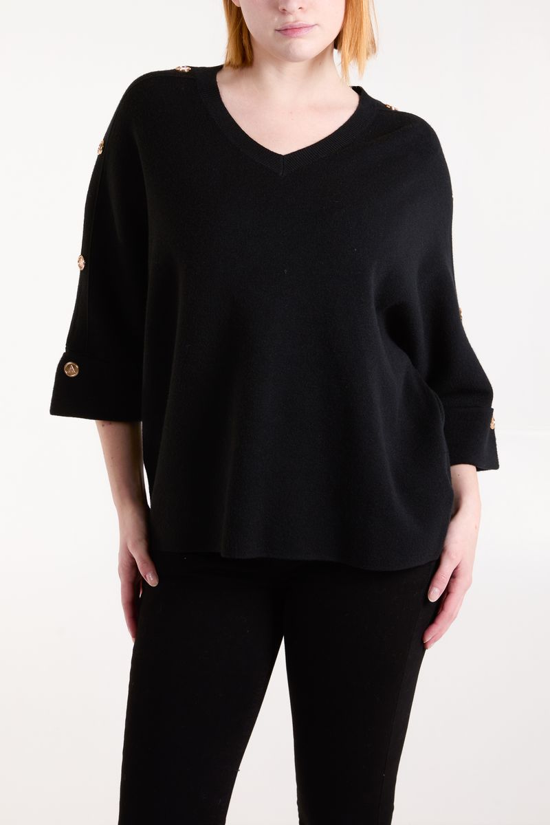 V Neck Button Sleeve Jumper