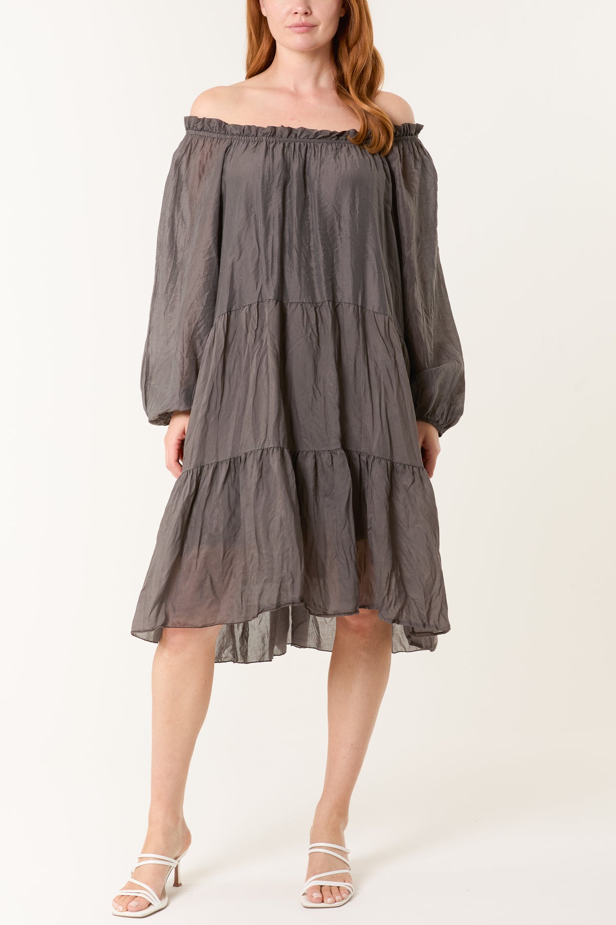 Bardot Crinkle Tiered Mini Dress