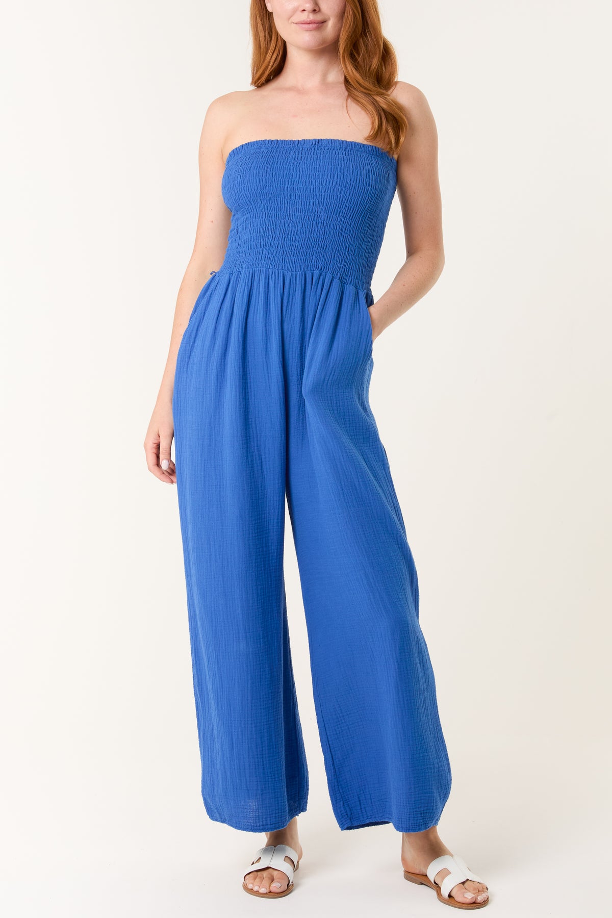 Bandeau Wide Leg Cheesecloth Jumpsuit