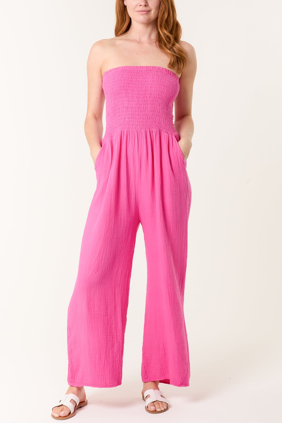 Bandeau Wide Leg Cheesecloth Jumpsuit
