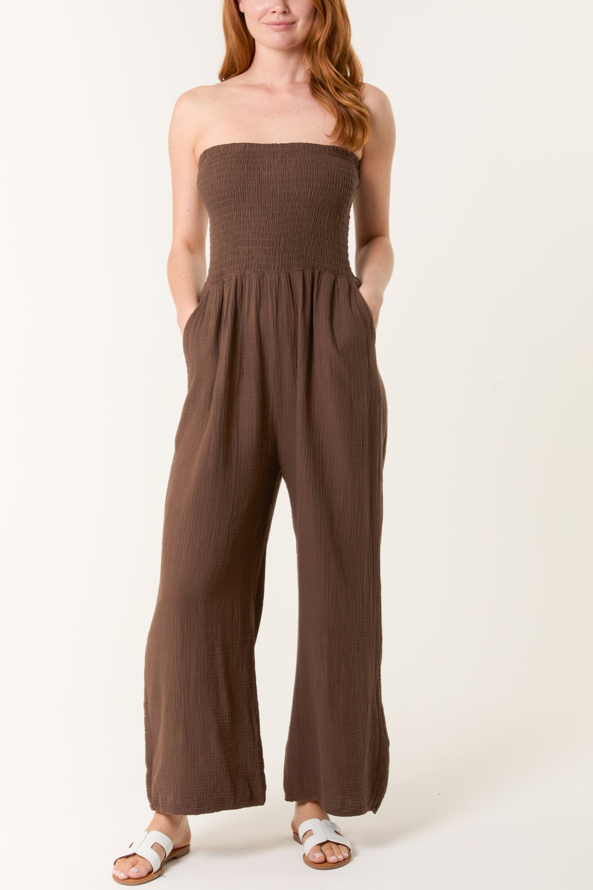Bandeau Wide Leg Cheesecloth Jumpsuit