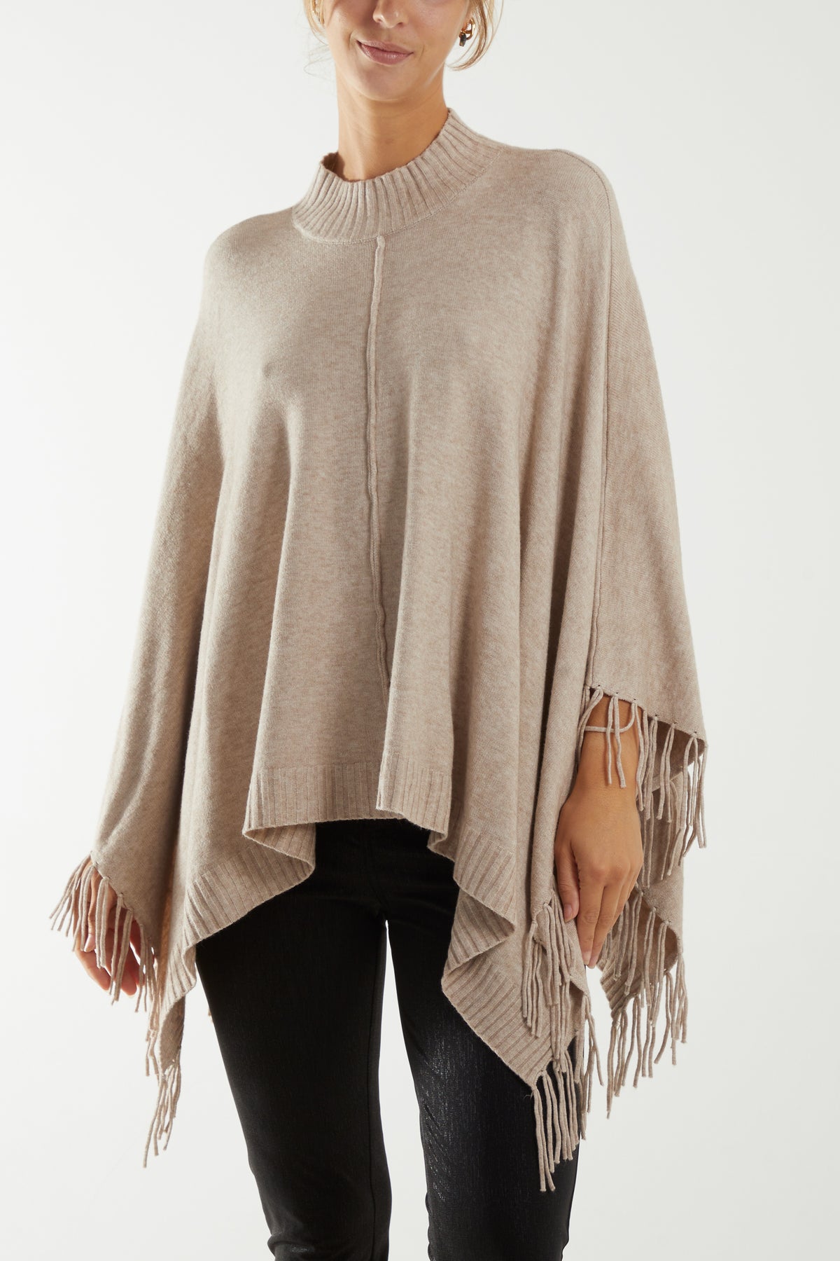 Turtle Neck Fringed Poncho