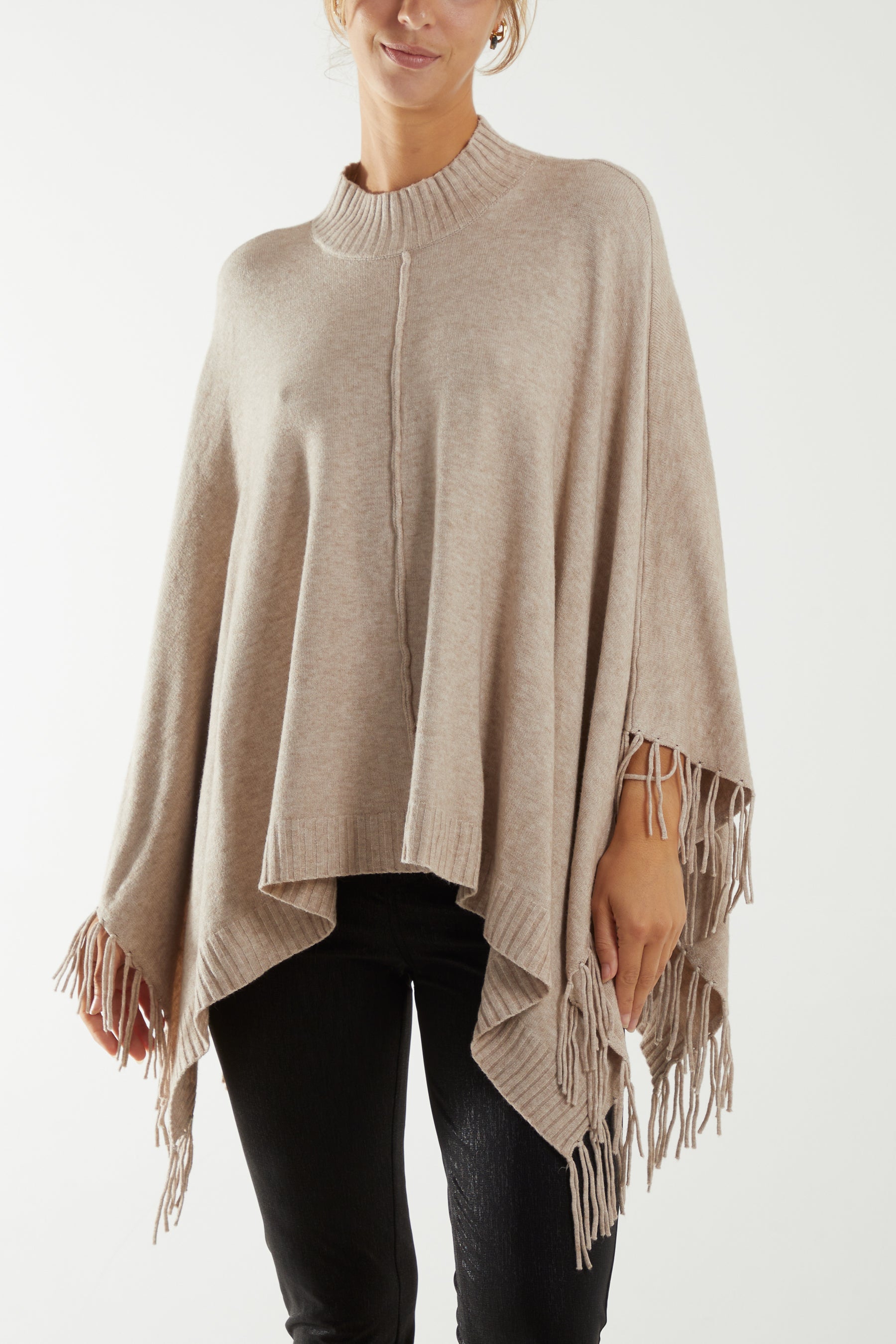 Turtle Neck Fringed Poncho