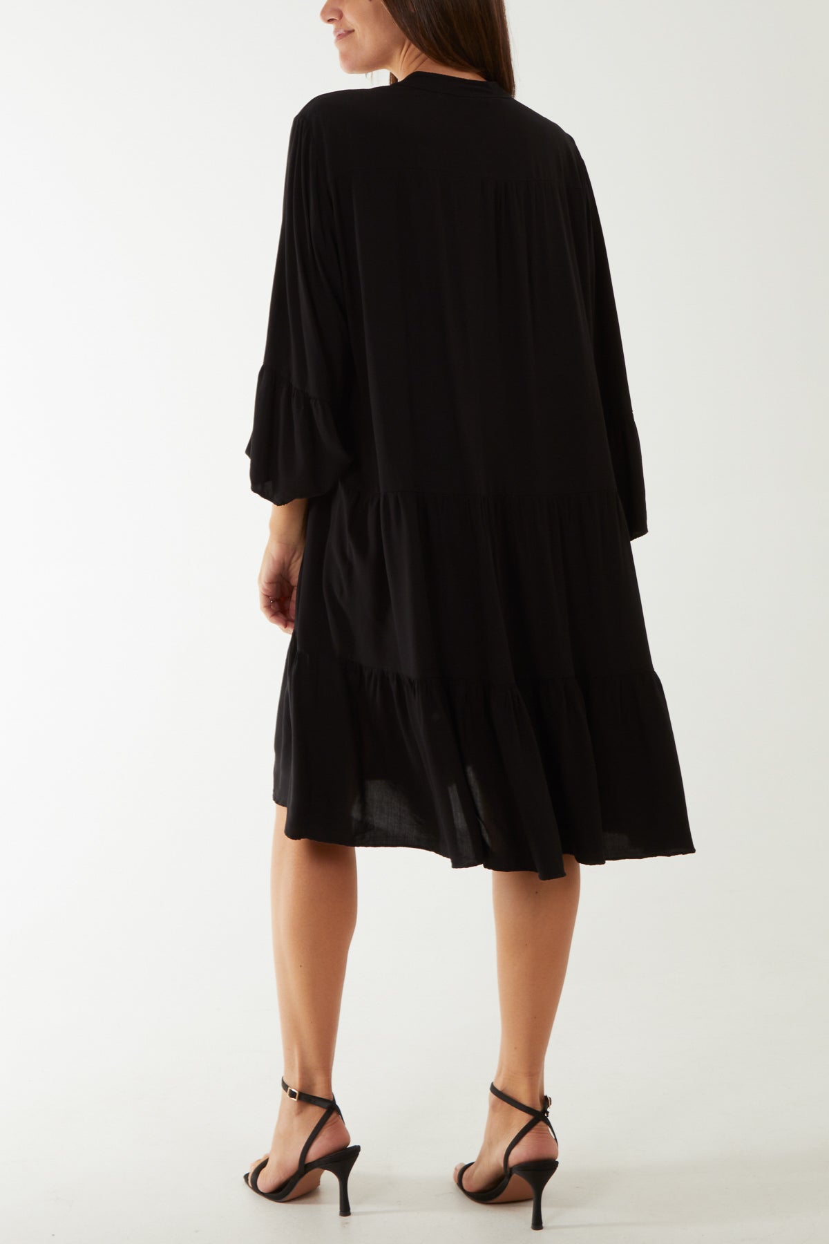 Open Collared Tiered Smock Dress