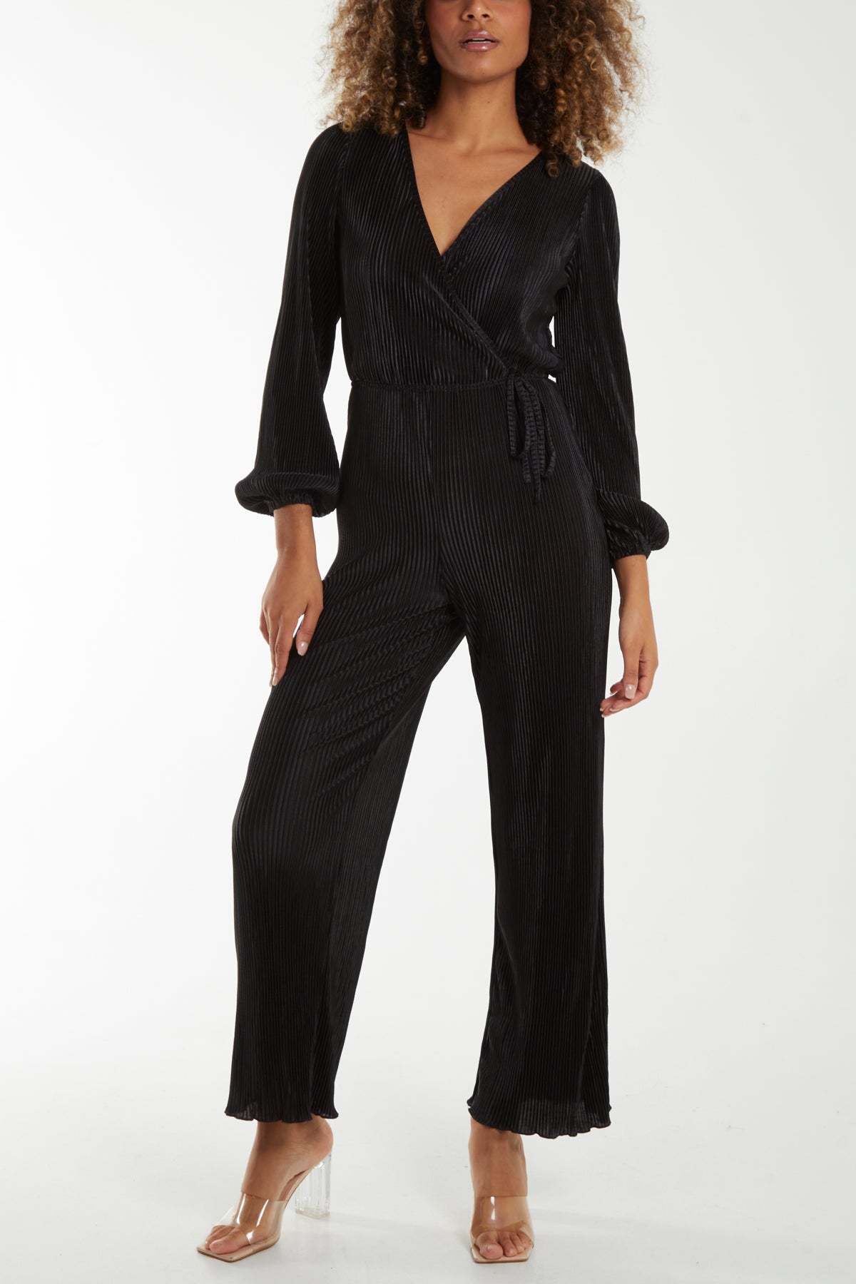 Plisse Wrap Belted Jumpsuit