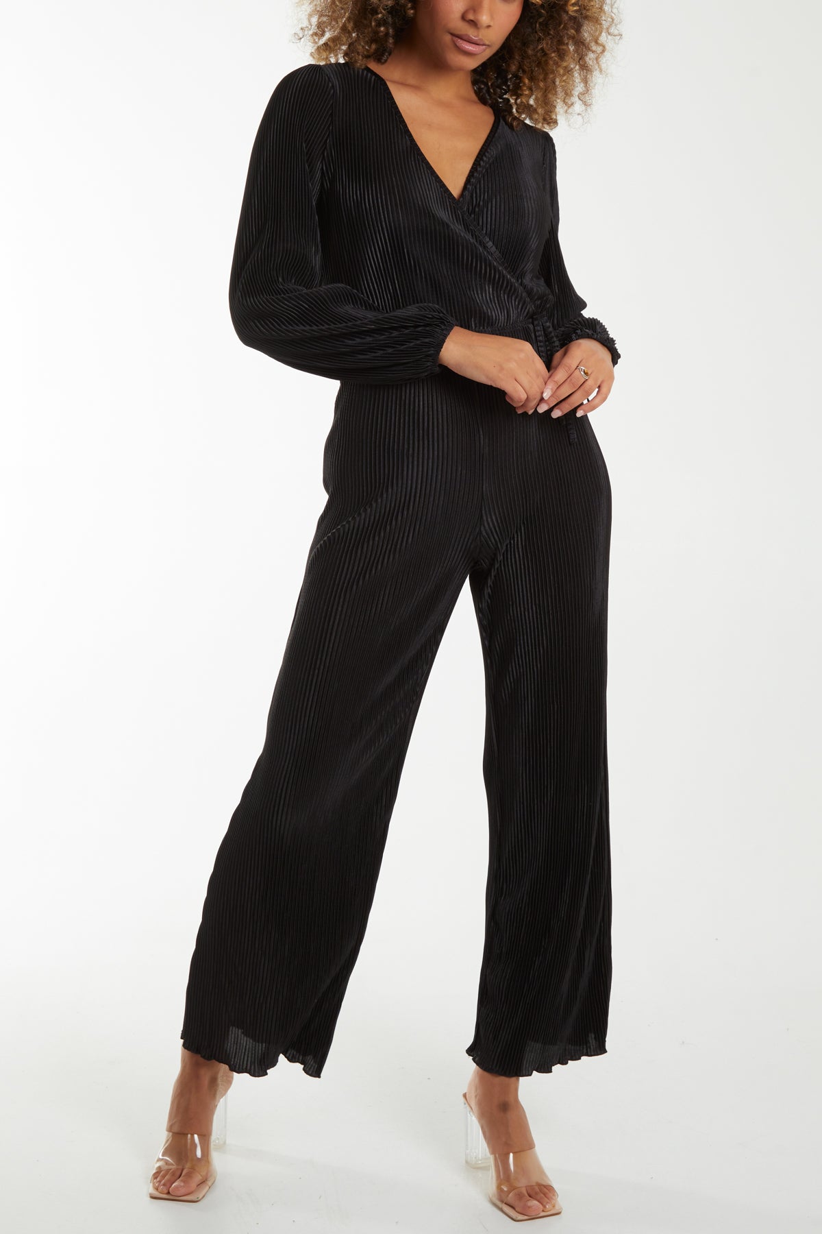 Plisse Wrap Belted Jumpsuit