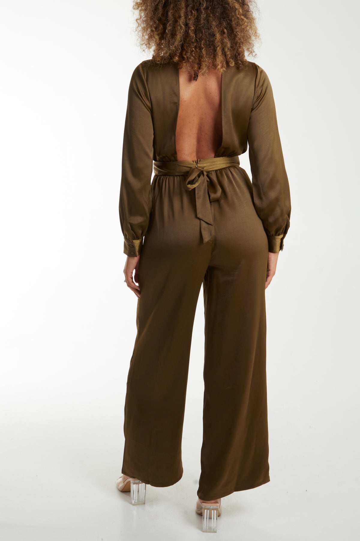 Tie Back High Neck Satin Jumpsuit
