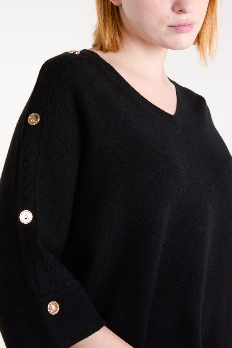 V Neck Button Sleeve Jumper