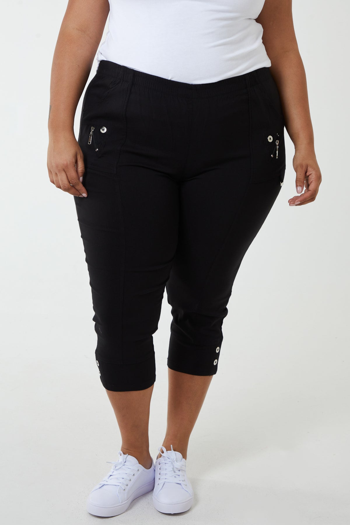 Elasticated Waist Zip Detail Crop Trouser