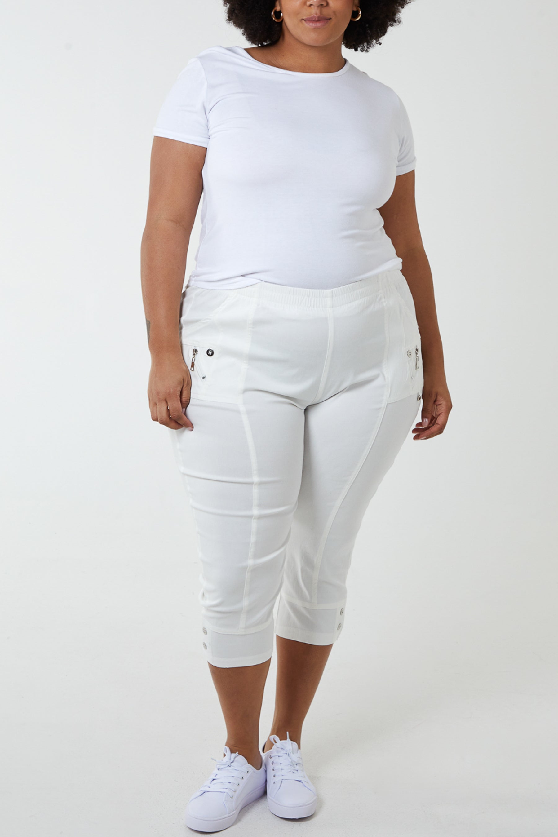 Elasticated Waist Zip Detail Crop Trouser
