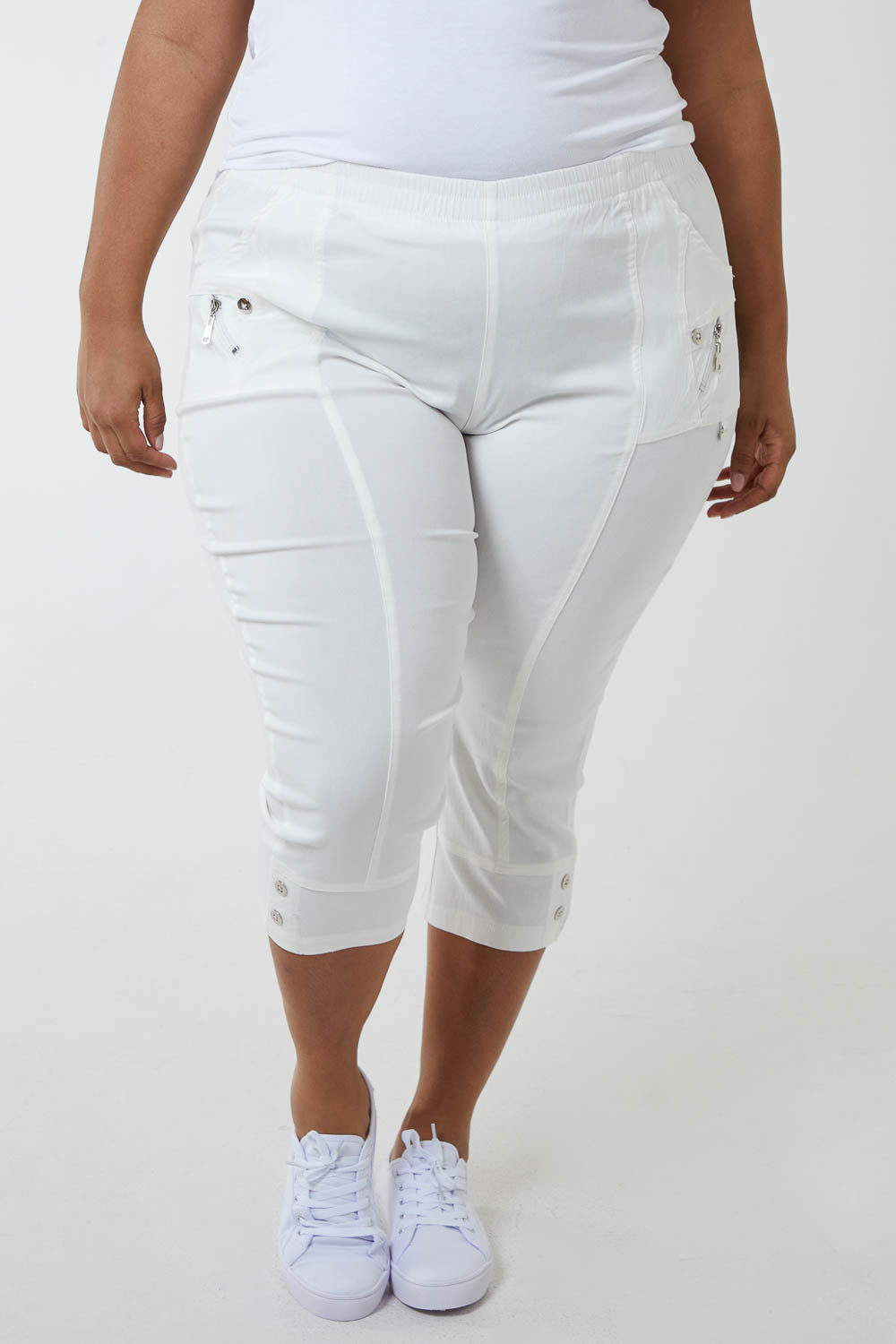 Elasticated Waist Zip Detail Crop Trouser