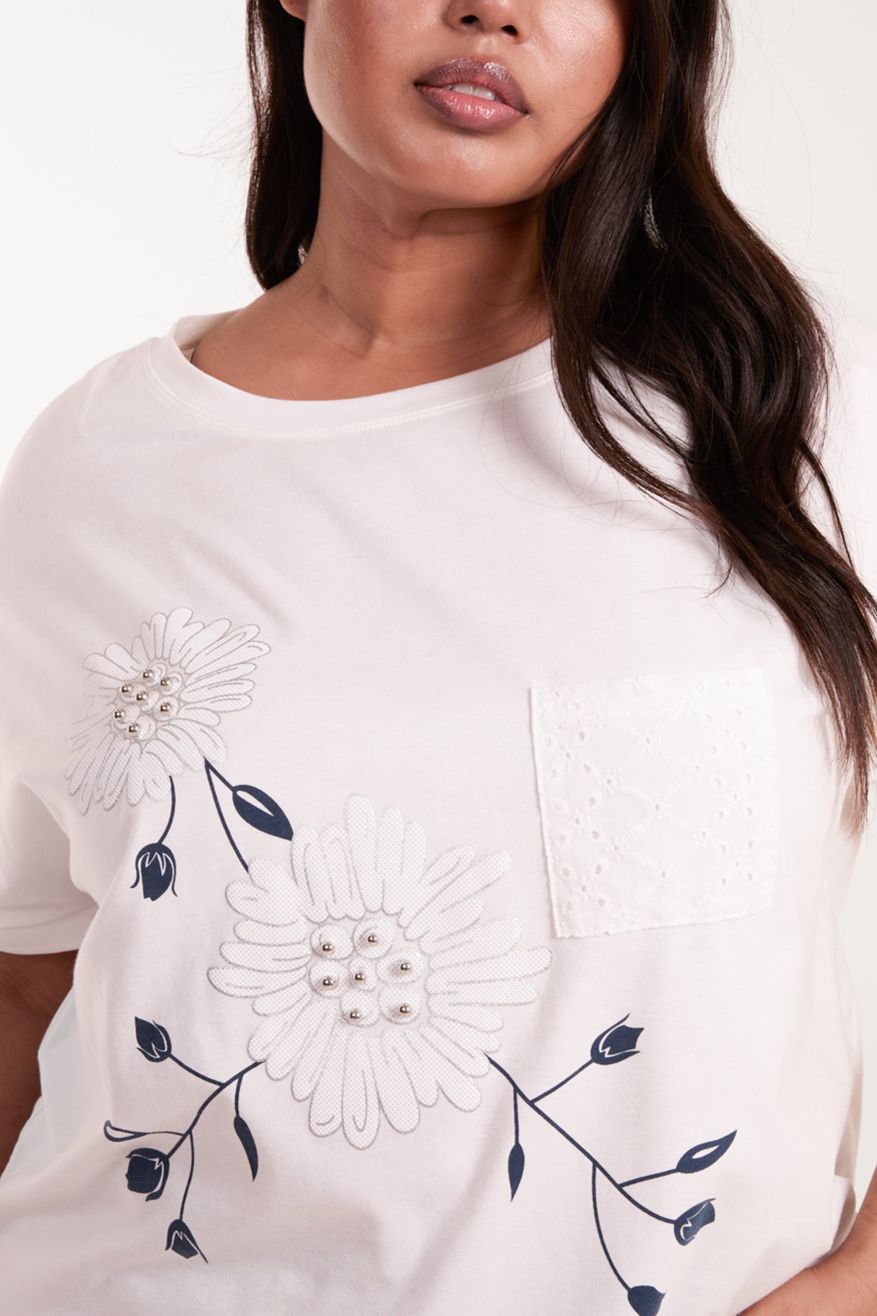 Curve Floral Design & Broderie Anglaise Top