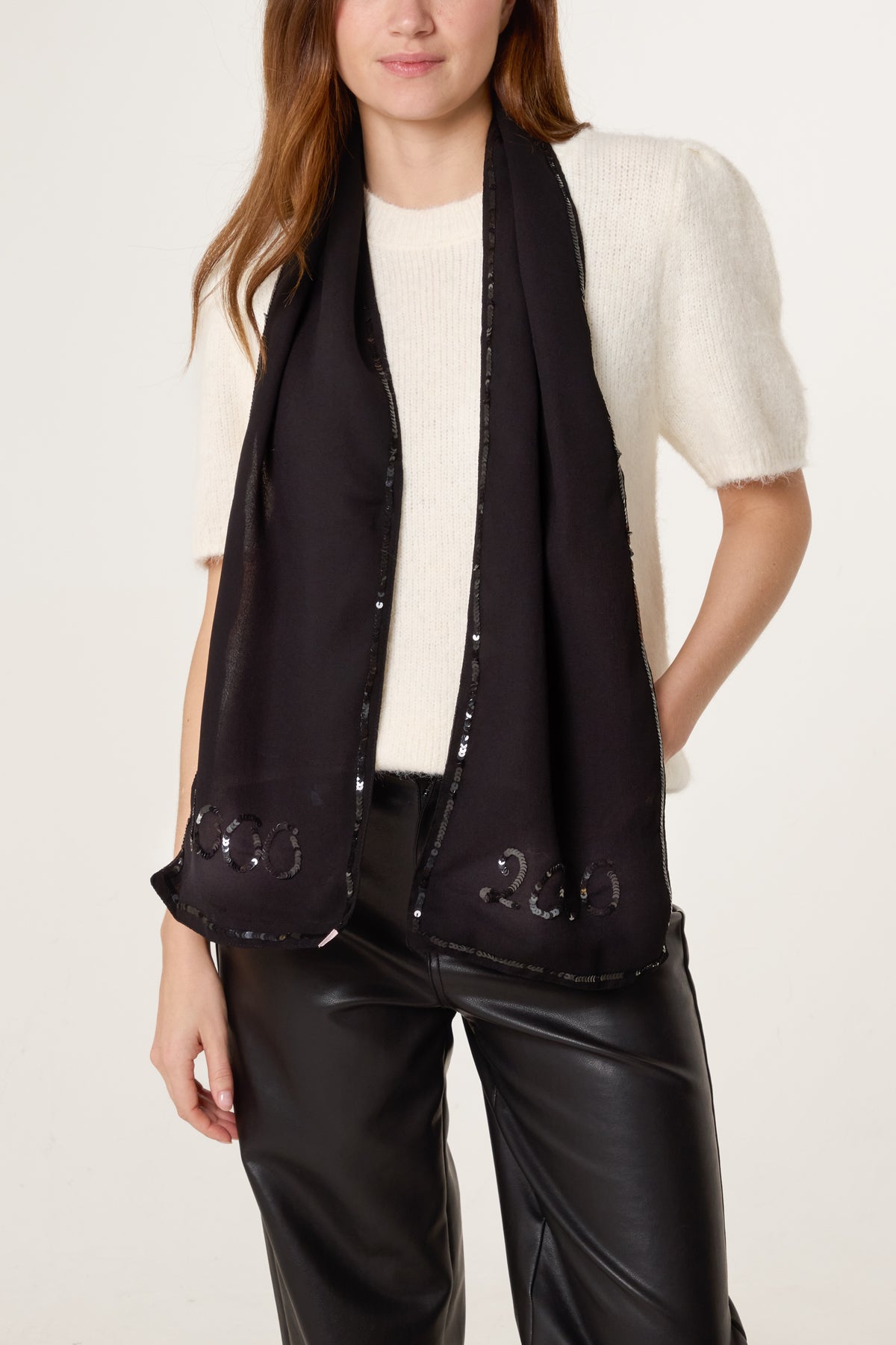 Sequin Embellished '2000' Mesh Scarf
