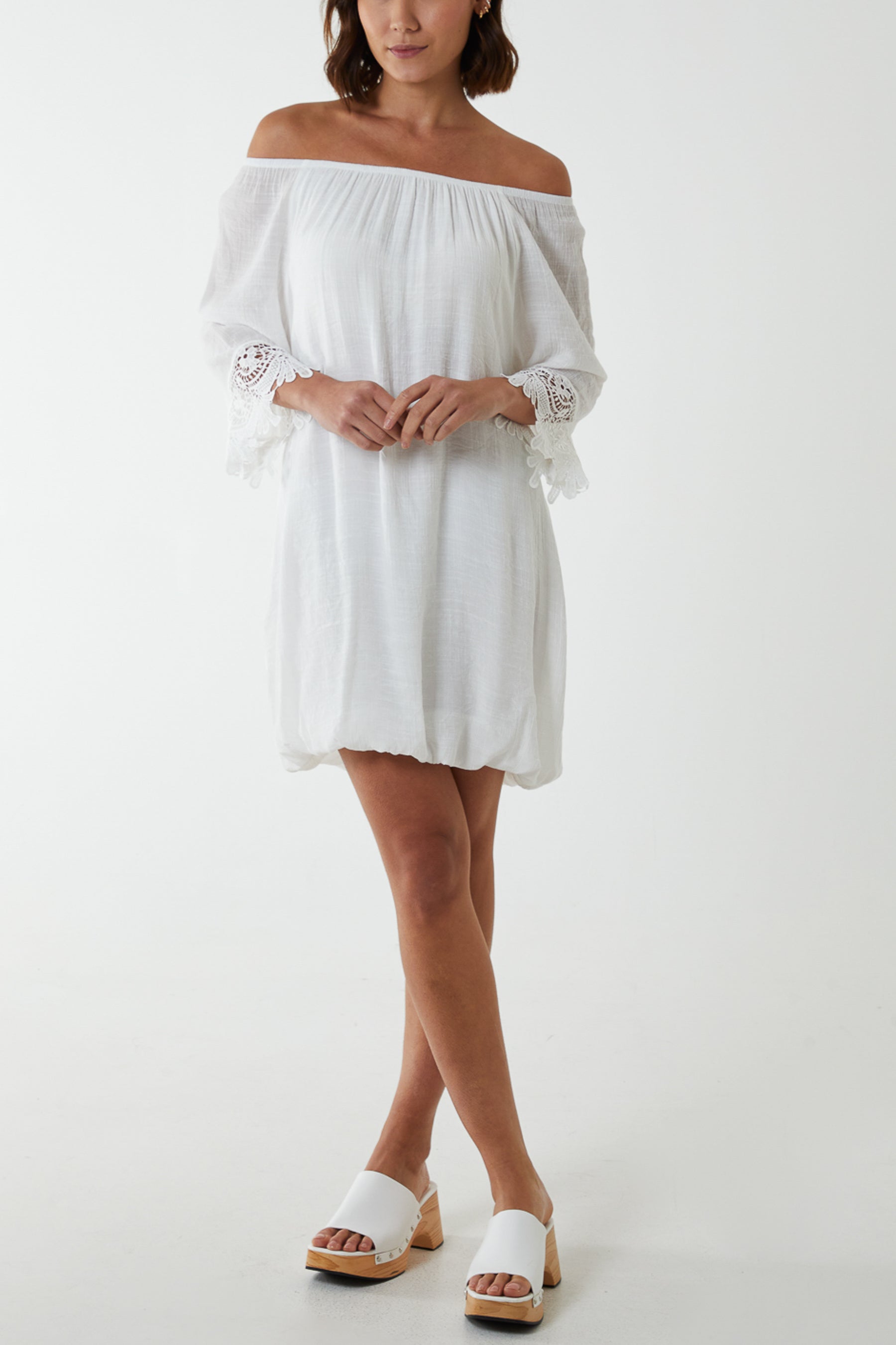 Tunic Crochet Sleeve Bardot Dress