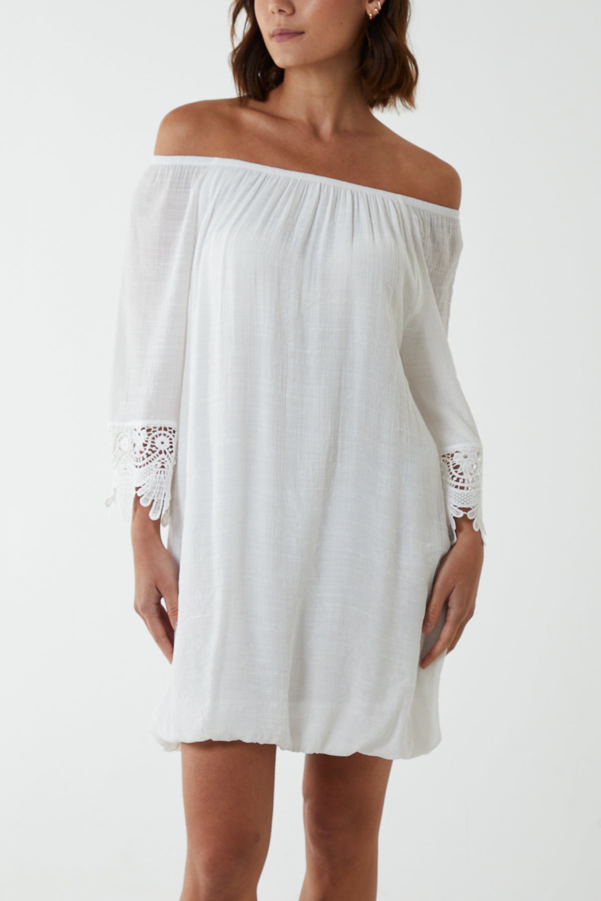 Tunic Crochet Sleeve Bardot Dress