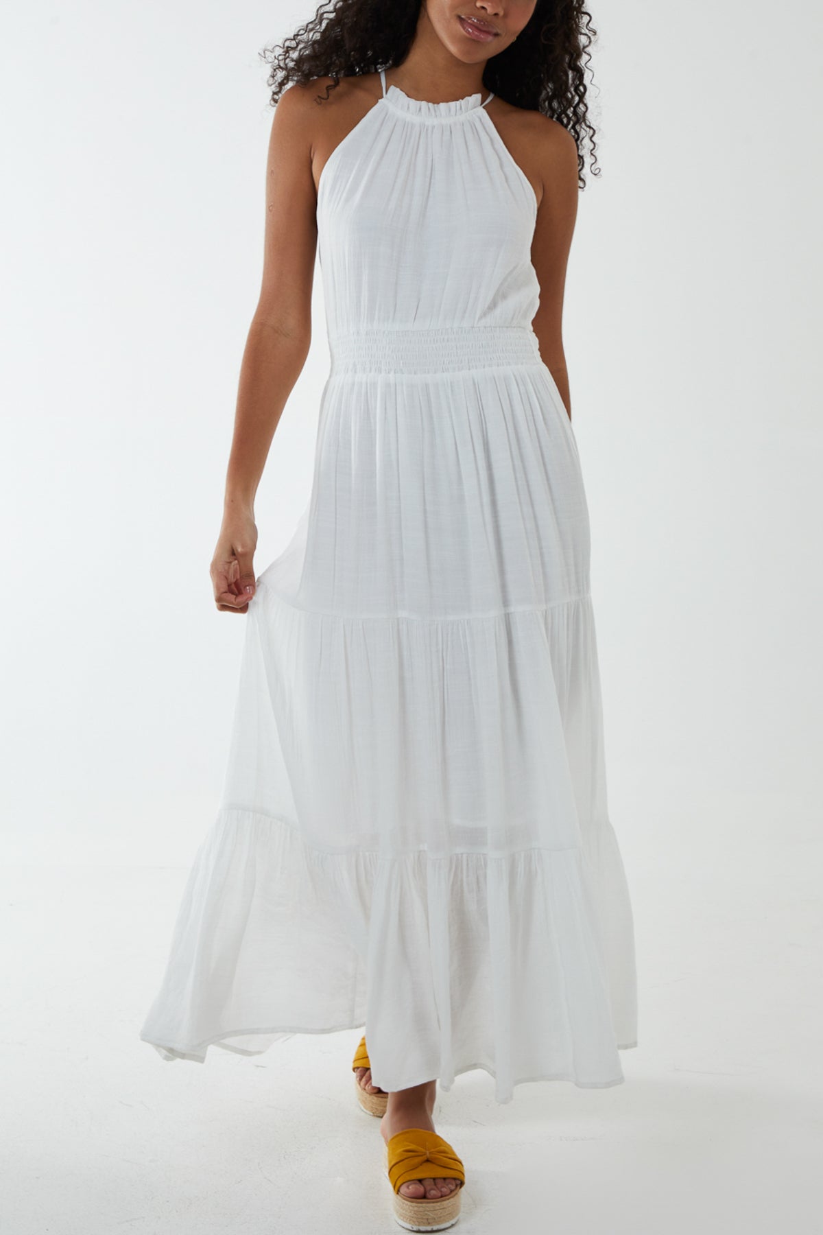 Drawstring Halterneck Maxi Dress