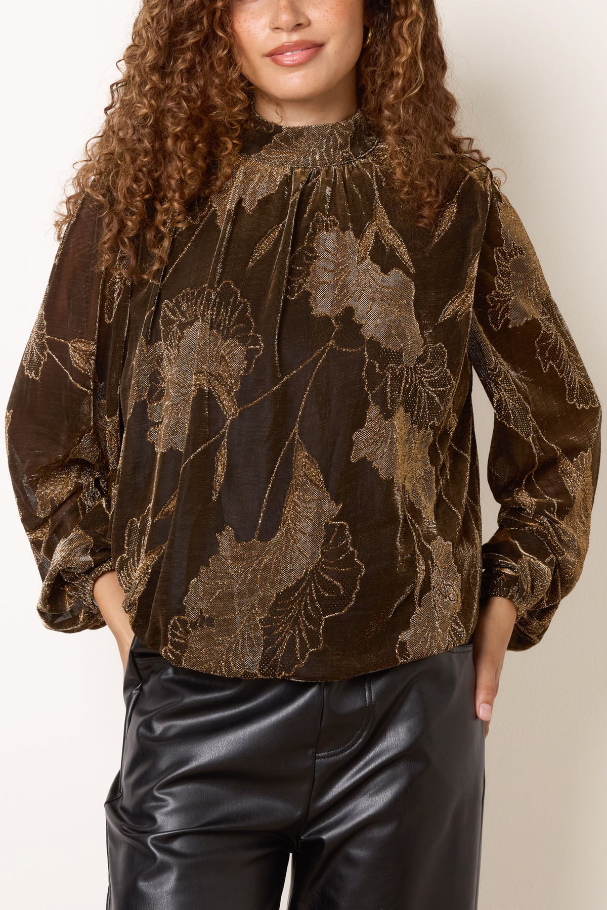High Neck Puff Ball Blouse