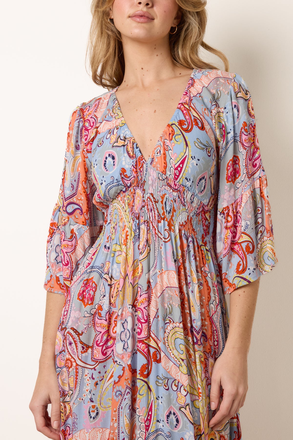 Abstract Paisley Viscose V Neck Midi Dress