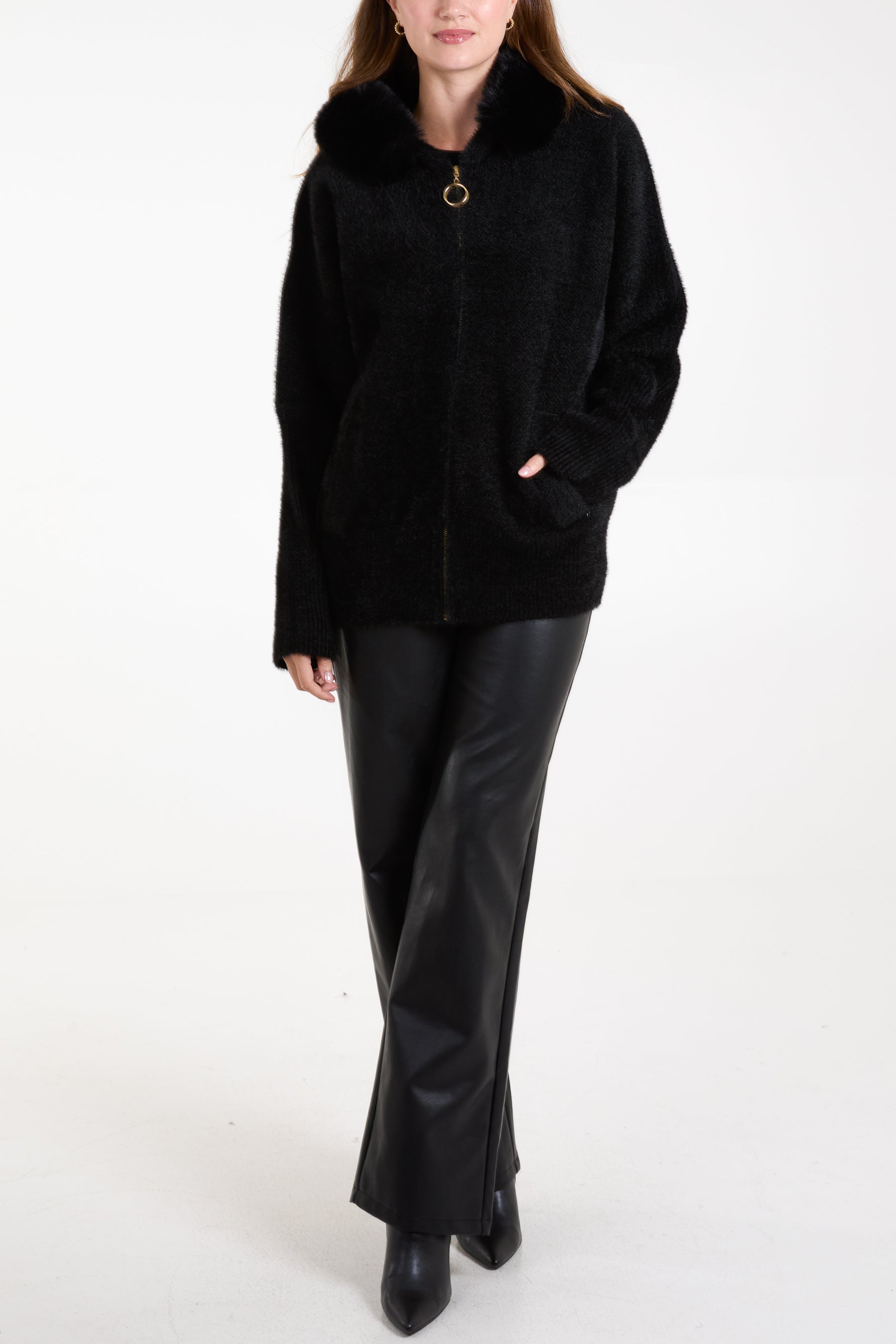 Zip Up Fur Trim Hoodie